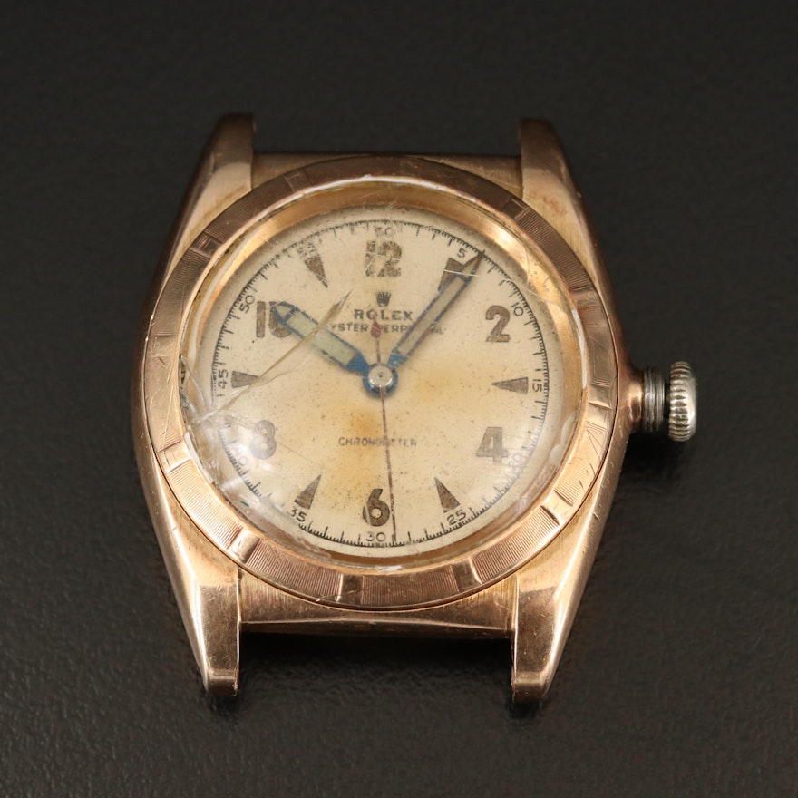 14K Gold Rolex Oyster Perpetual Bubble Back Chronometer Wristwatch, Vintage