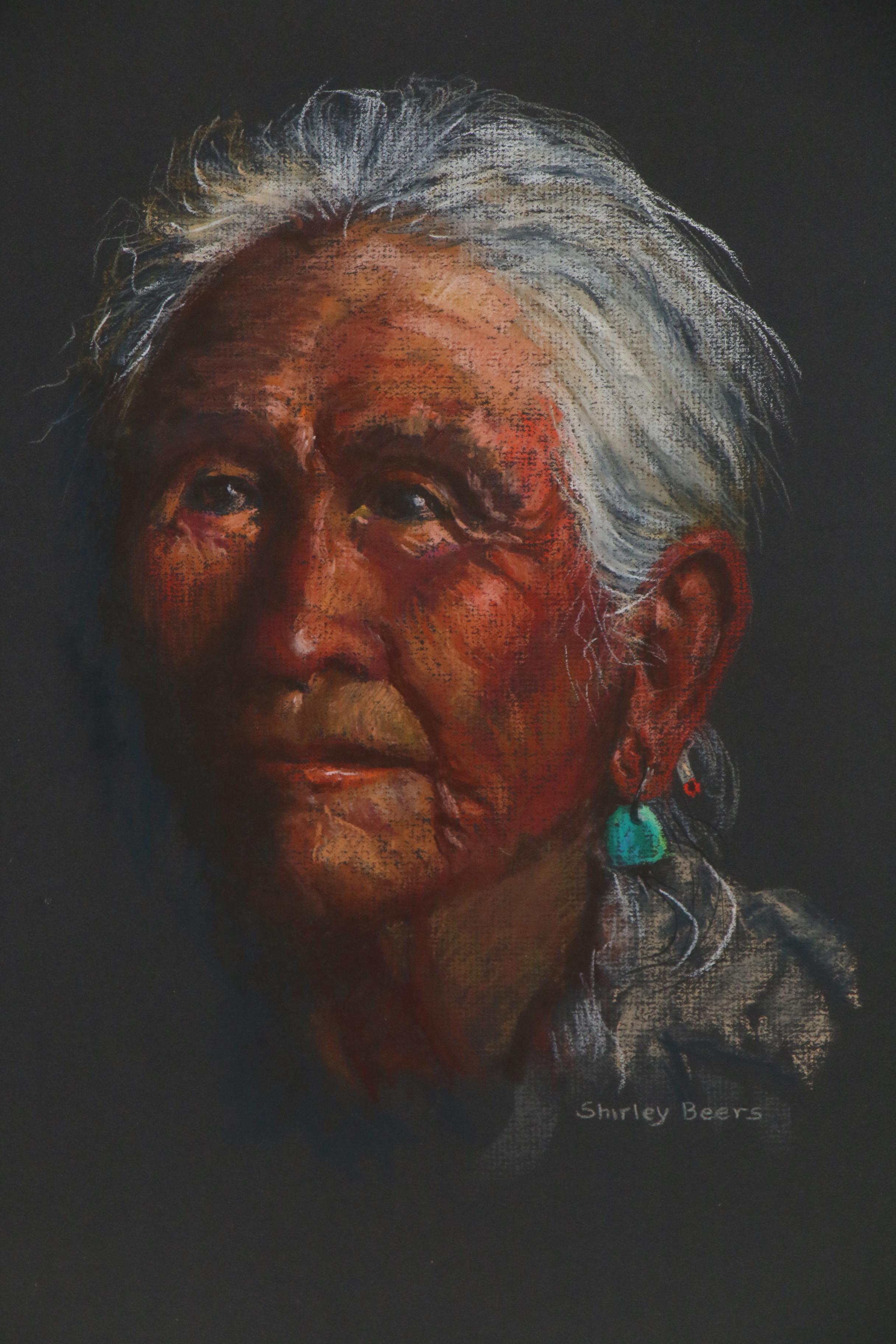 Shirley Beers Pastel Portrait Drawing of Native American Man
