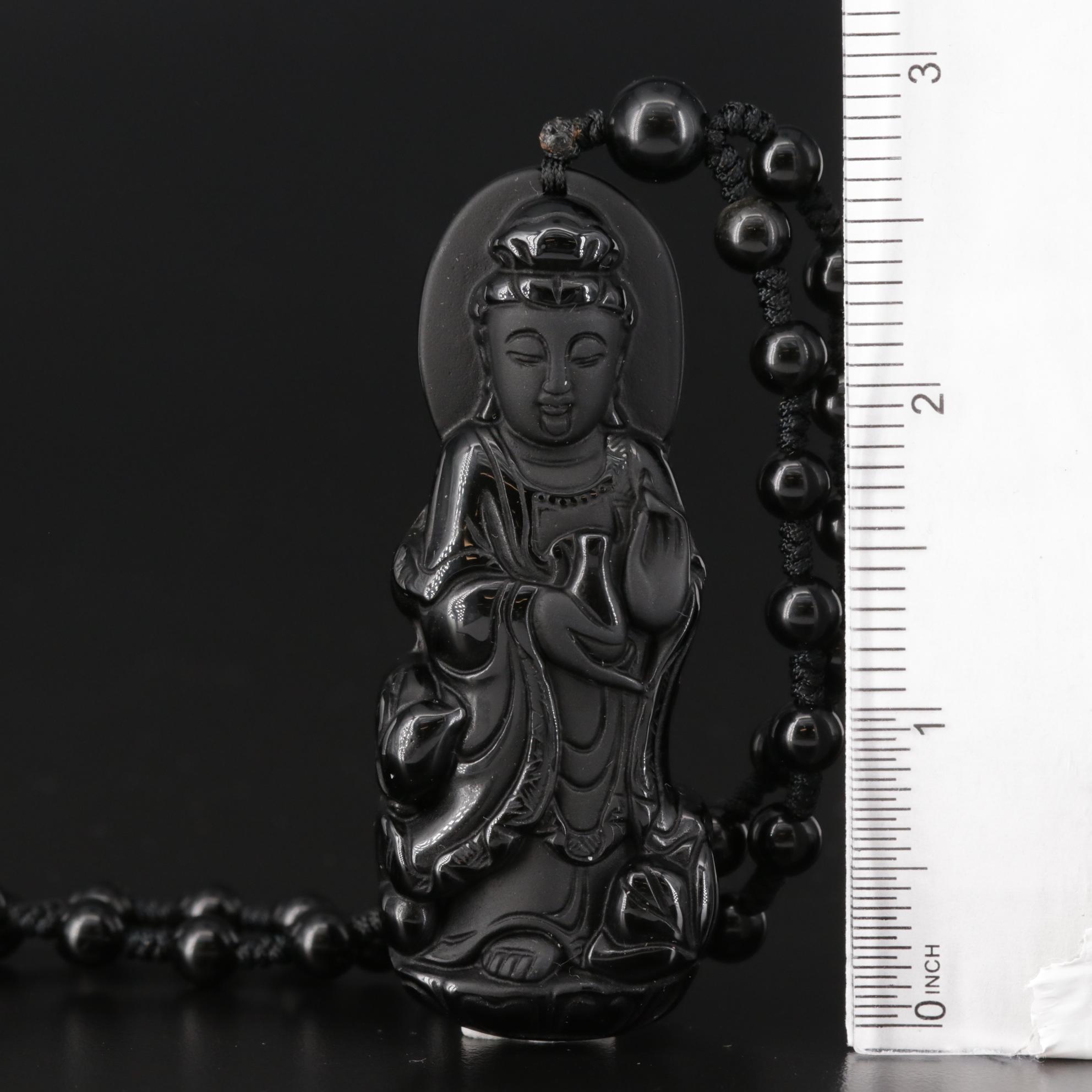 Beaded Obsidian Buddha Necklace