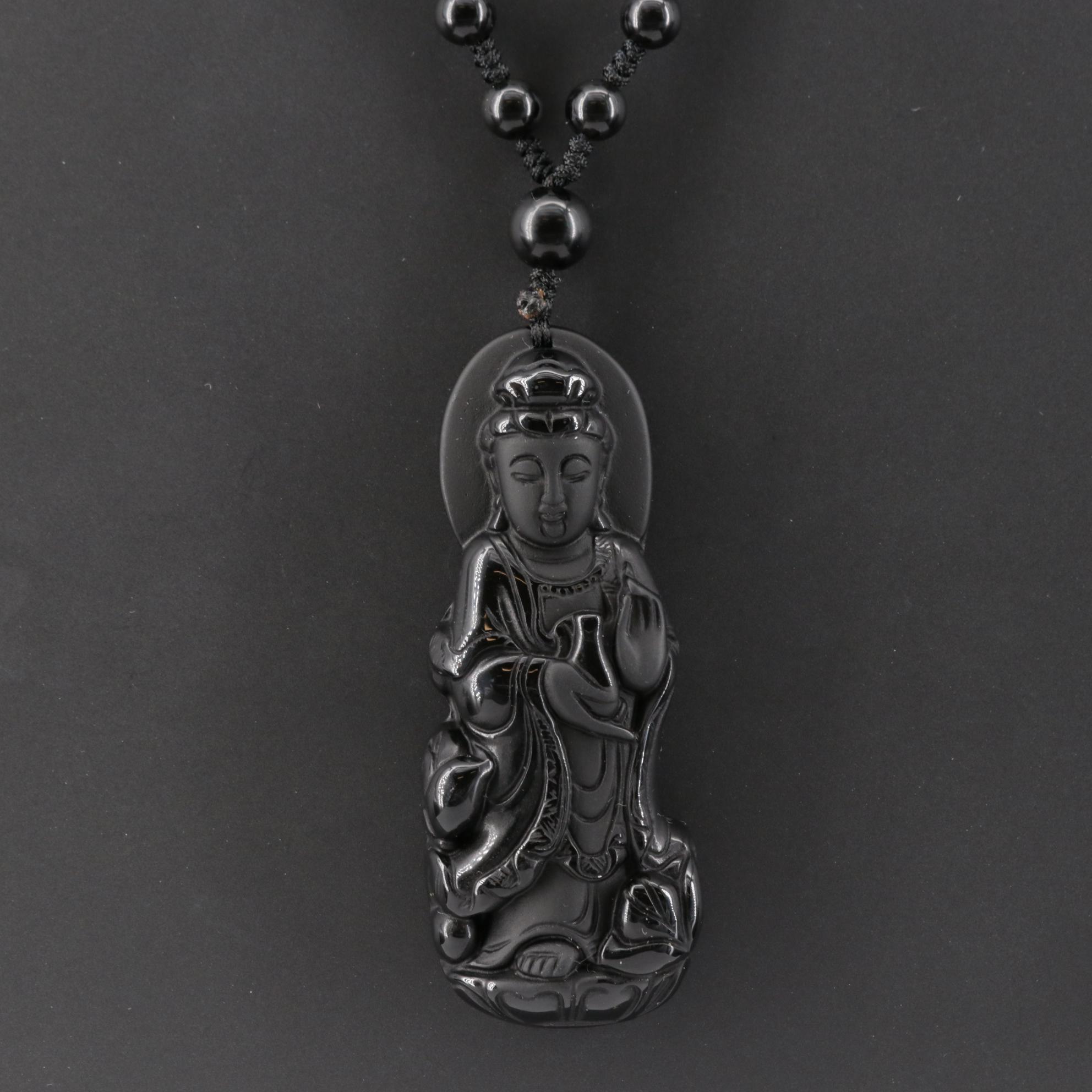 Beaded Obsidian Buddha Necklace