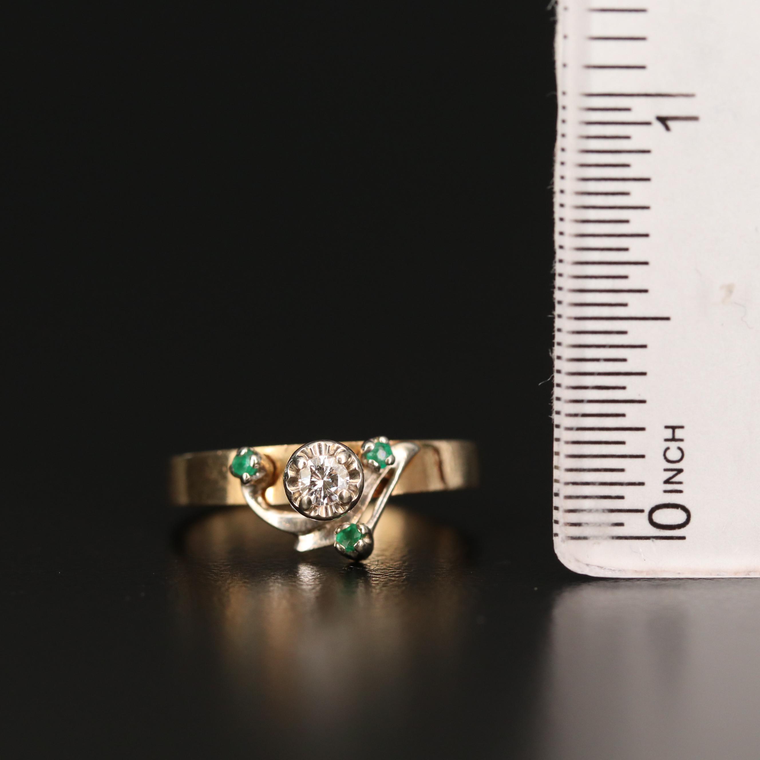 14K Gold Diamond Ring Accented by a Trio of Emeralds
