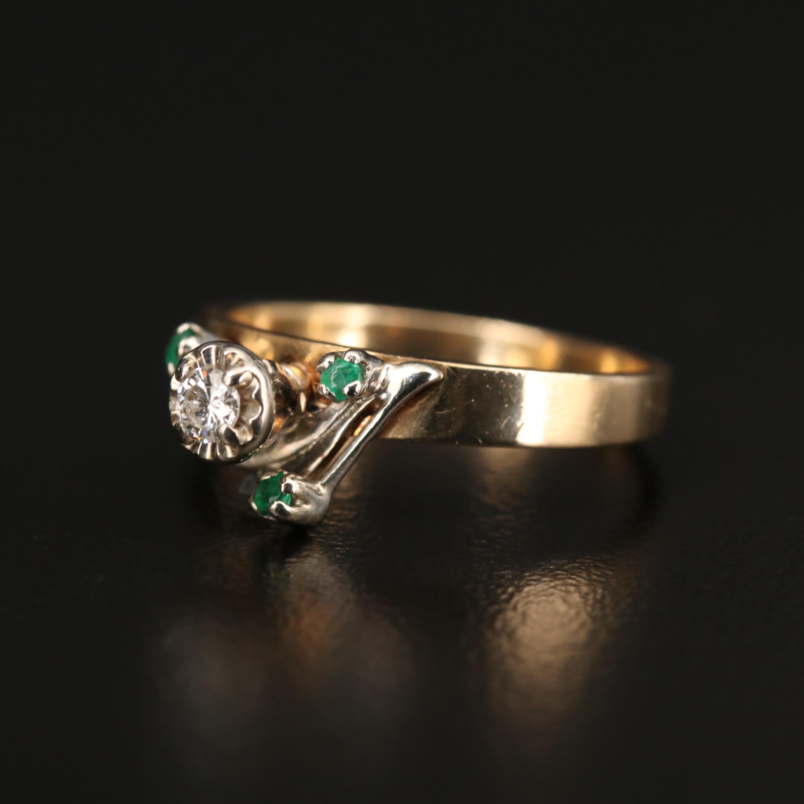 14K Gold Diamond Ring Accented by a Trio of Emeralds