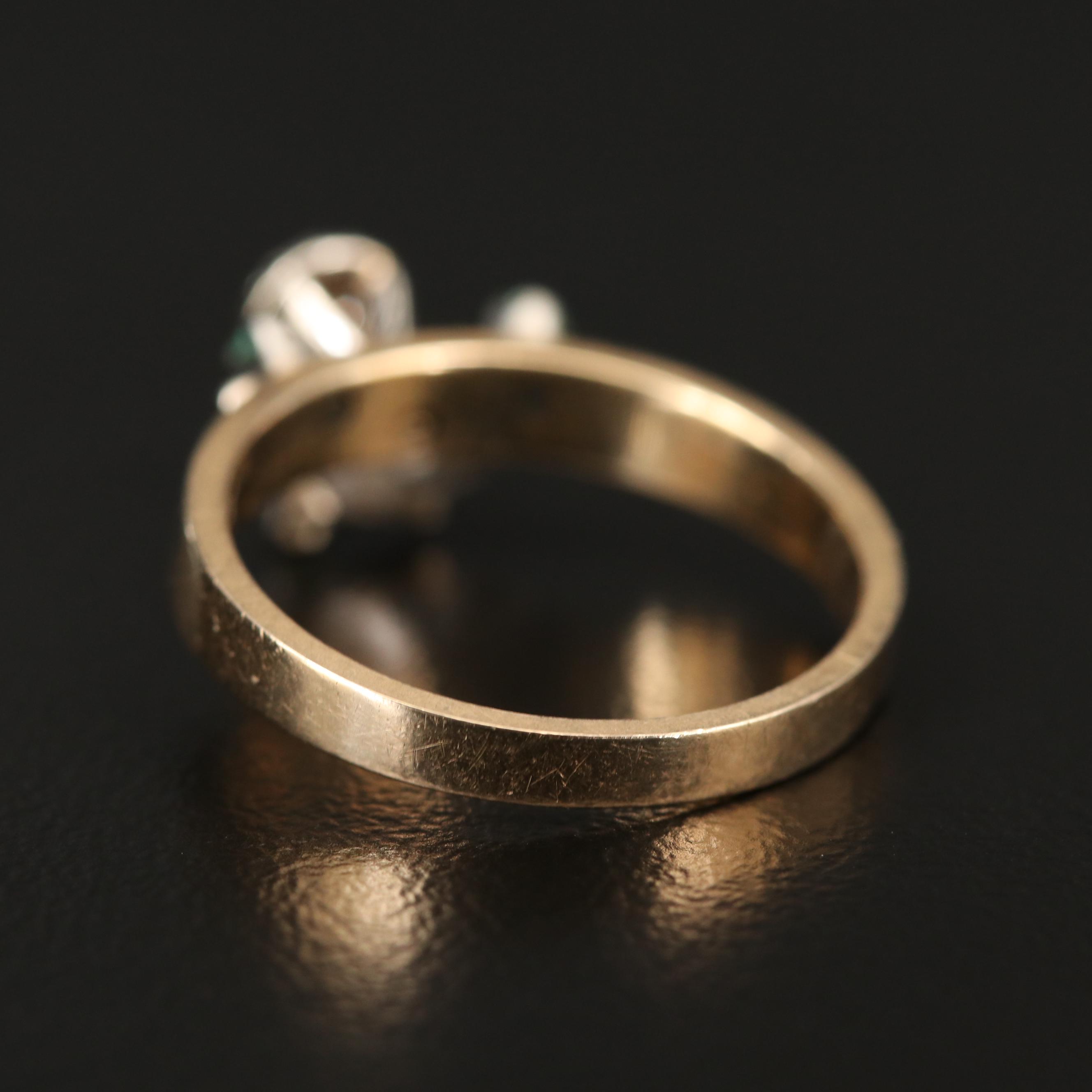 14K Gold Diamond Ring Accented by a Trio of Emeralds