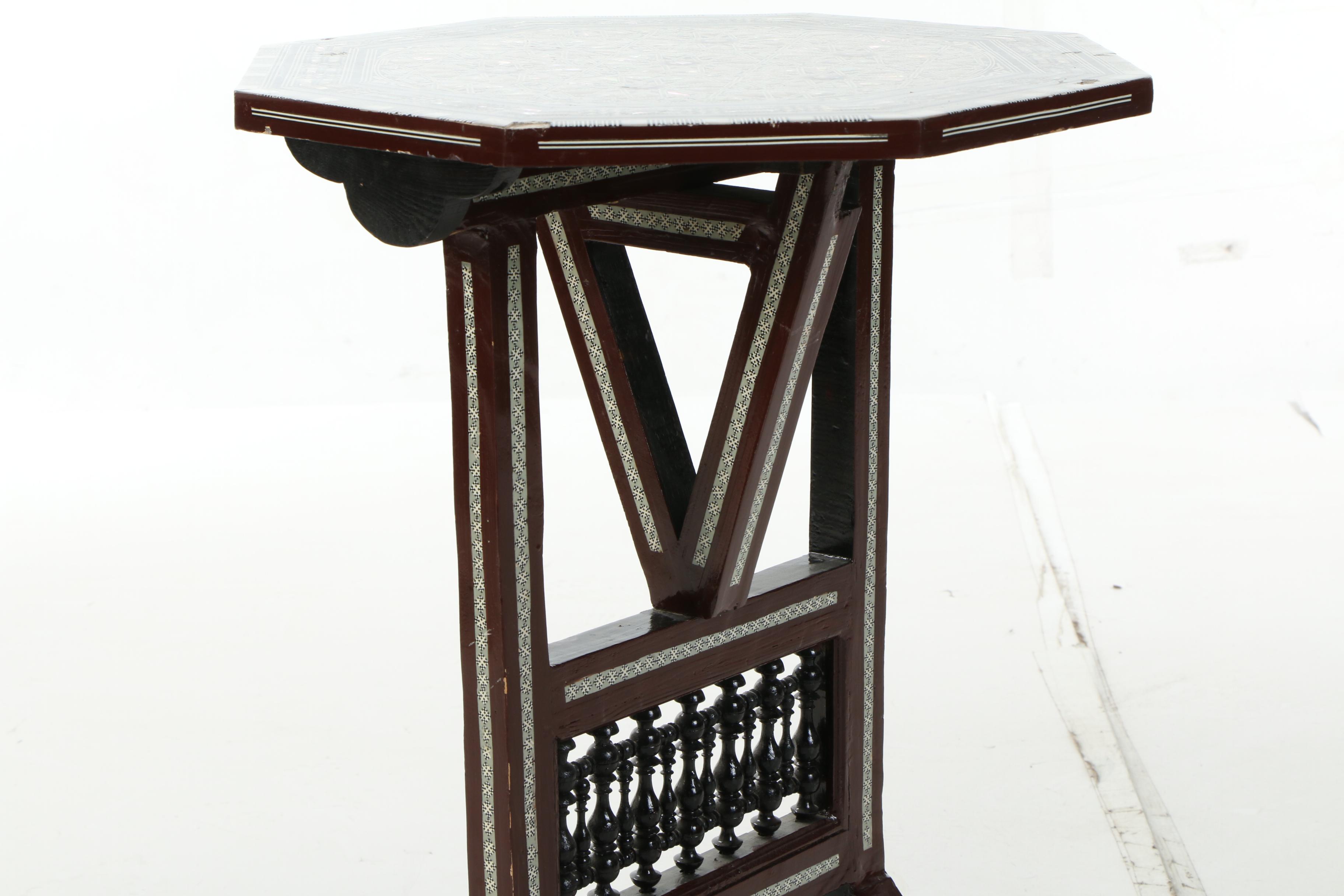 Egyptian Mother of Pearl and Abalone Inlay Tilt-Top Side Table