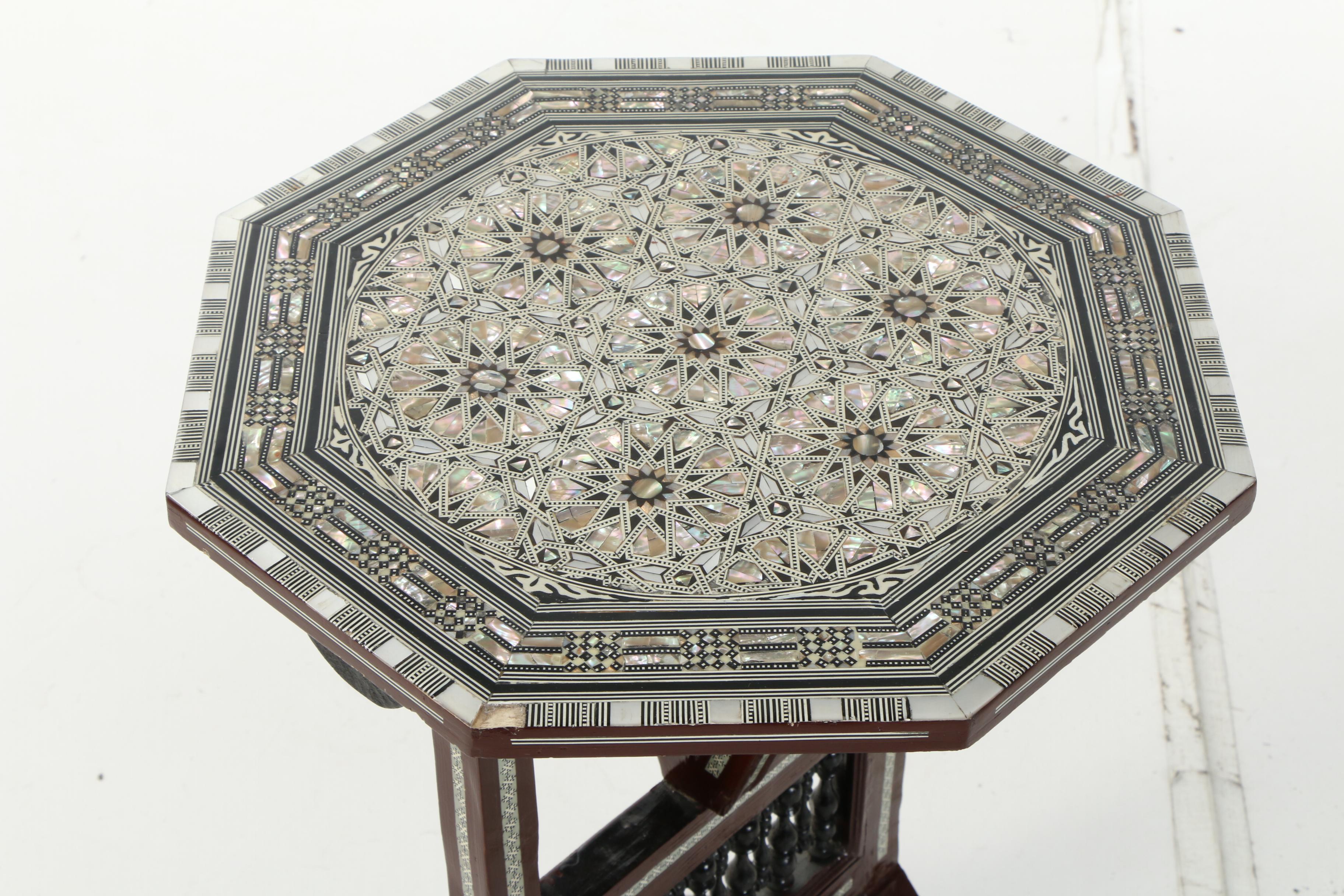 Egyptian Mother of Pearl and Abalone Inlay Tilt-Top Side Table