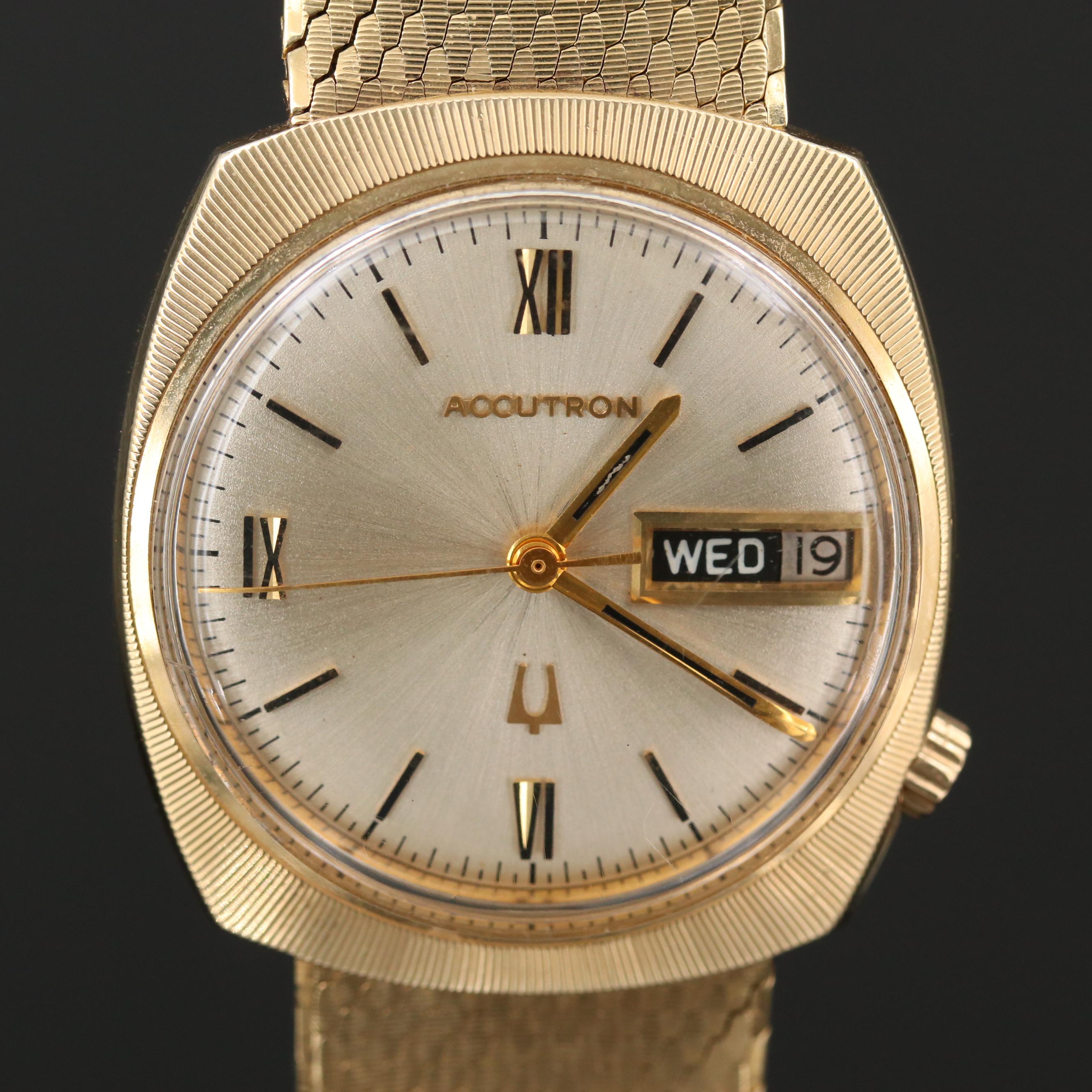 Vintage Bulova Accutron 14K Gold Watch With Date, 1971