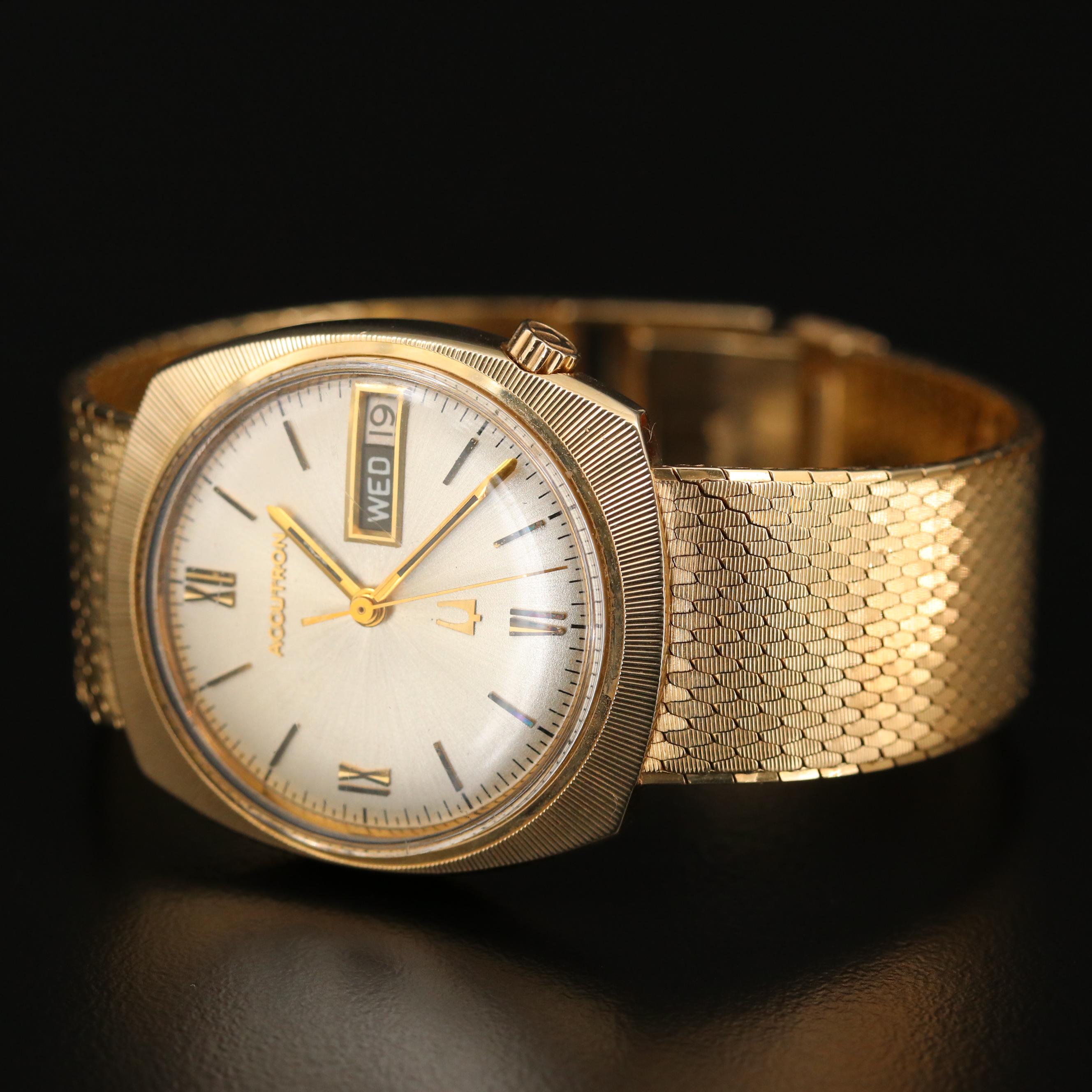 Vintage Bulova Accutron 14K Gold Watch With Date, 1971