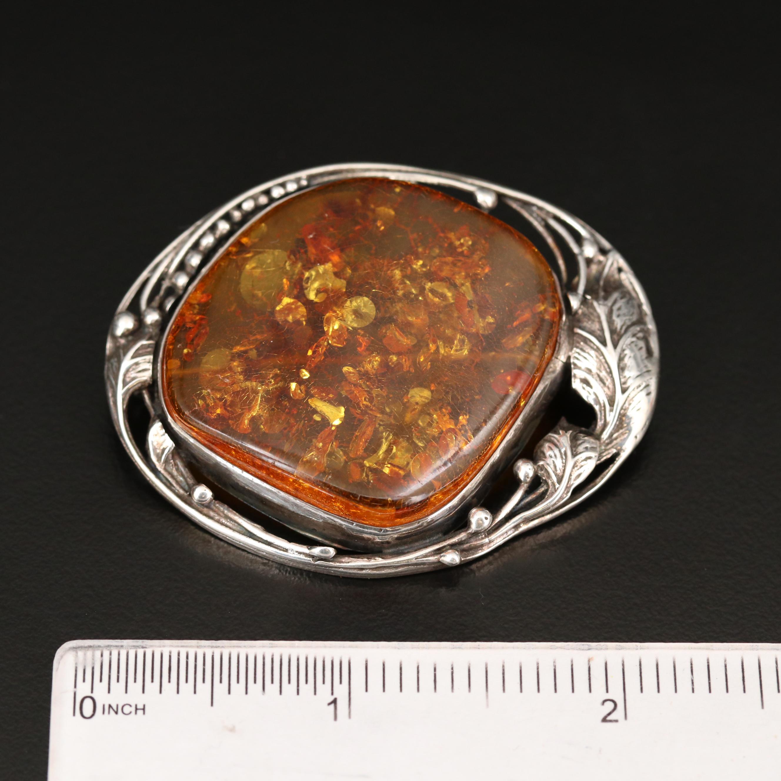 Sterling Silver Amber Brooch