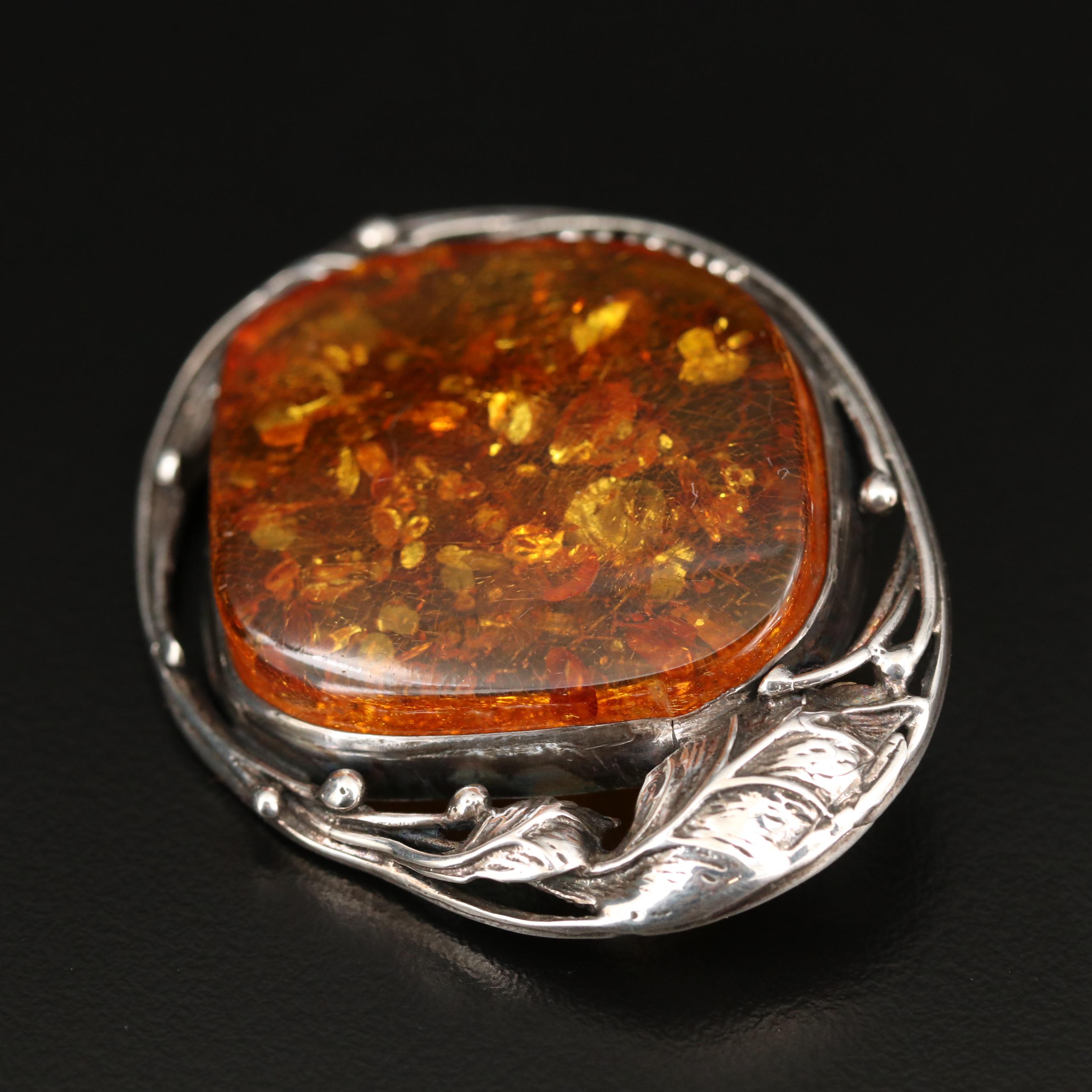 Sterling Silver Amber Brooch