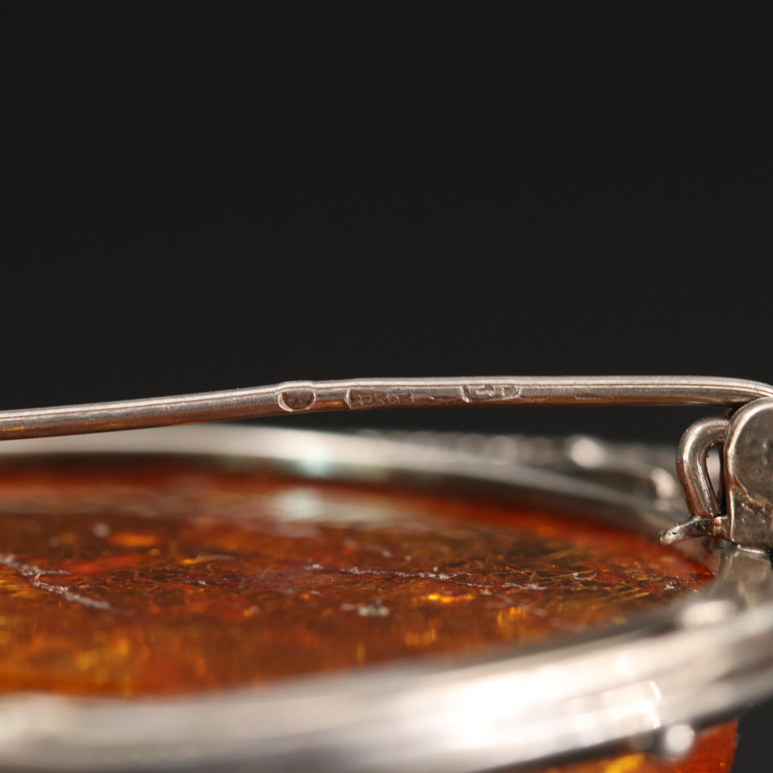 Sterling Silver Amber Brooch
