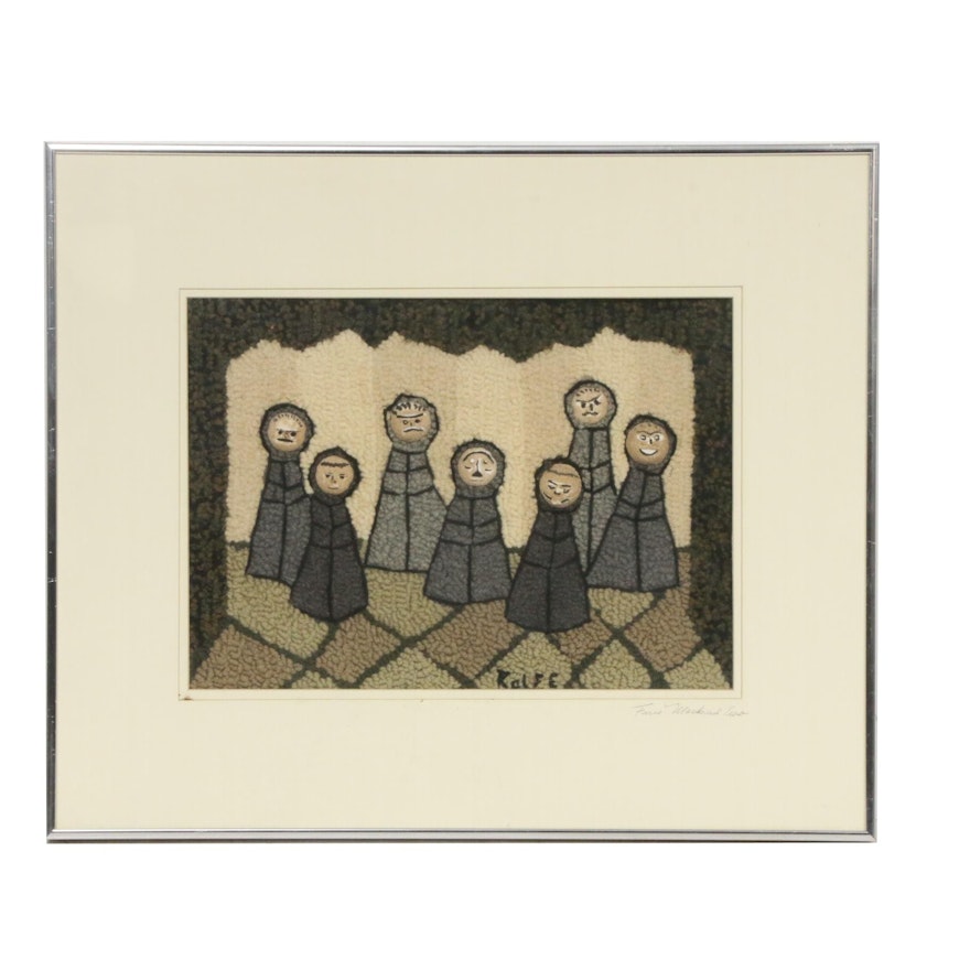 Ronald M. Rolfe Mixed Media and Hooked Wool Fiber Art "Five Monks and Two"