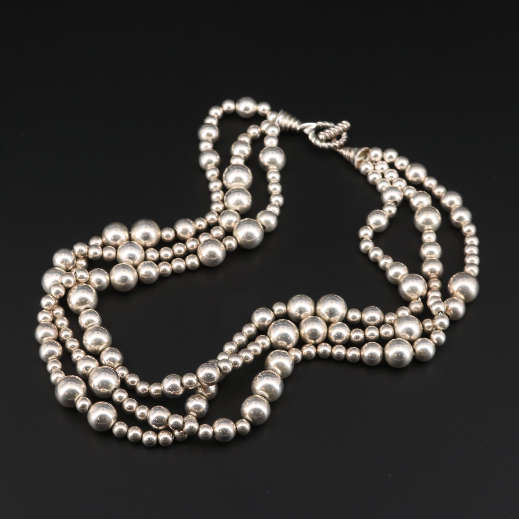 Tiffany & Co. Sterling Silver Three Strand Bead Torsade Necklace