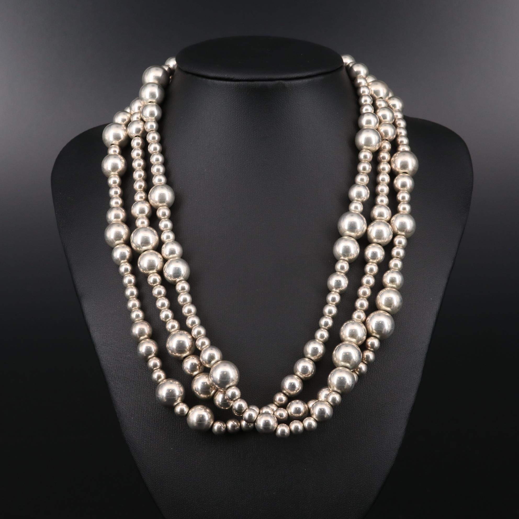 Tiffany & Co. Sterling Silver Three Strand Bead Torsade Necklace