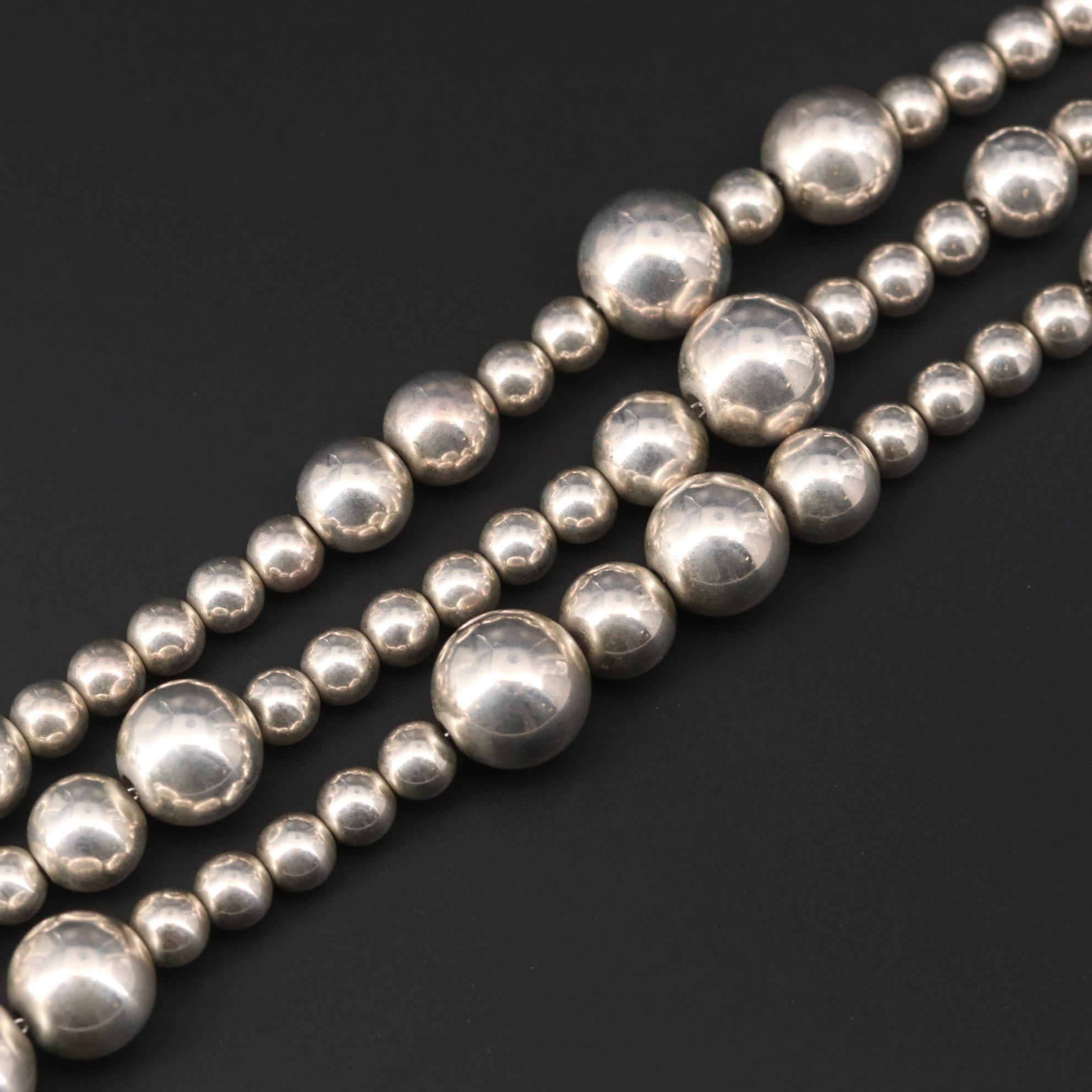 Tiffany & Co. Sterling Silver Three Strand Bead Torsade Necklace