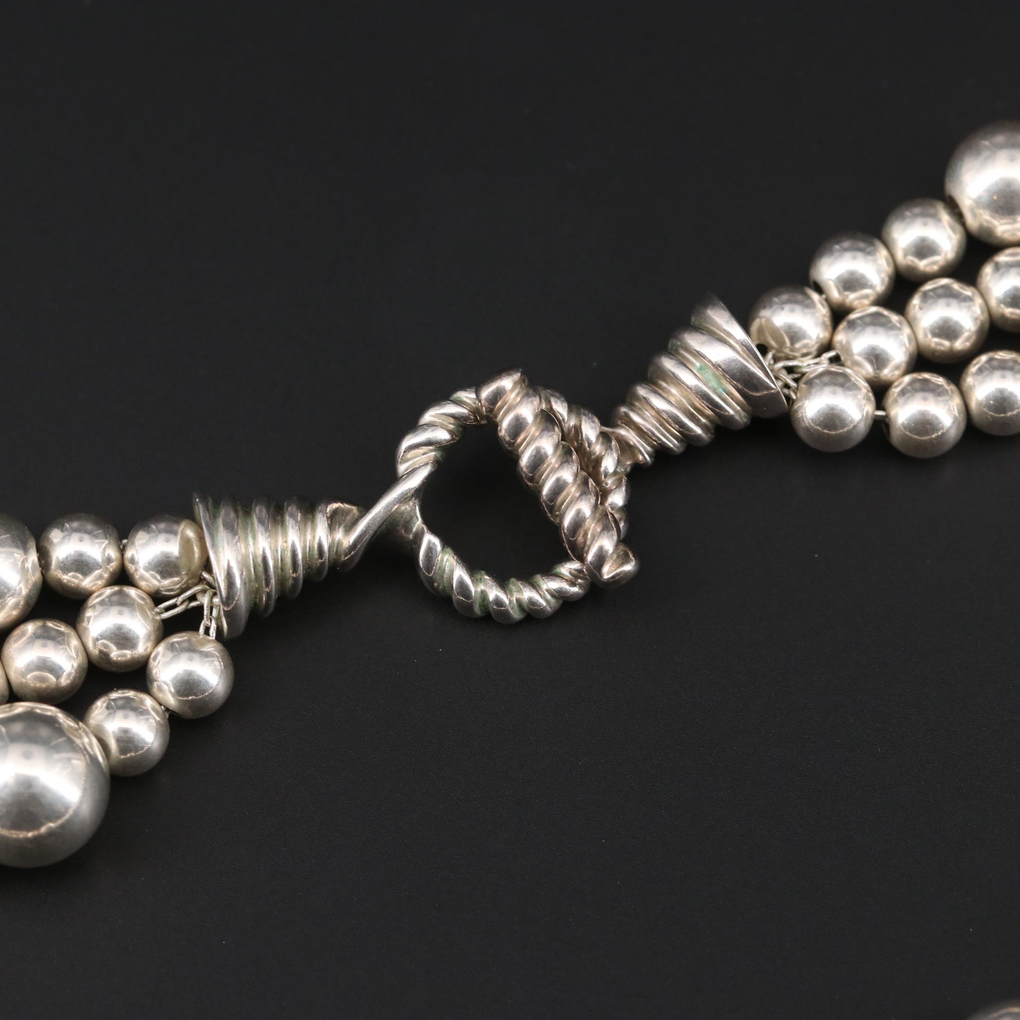 Tiffany & Co. Sterling Silver Three Strand Bead Torsade Necklace