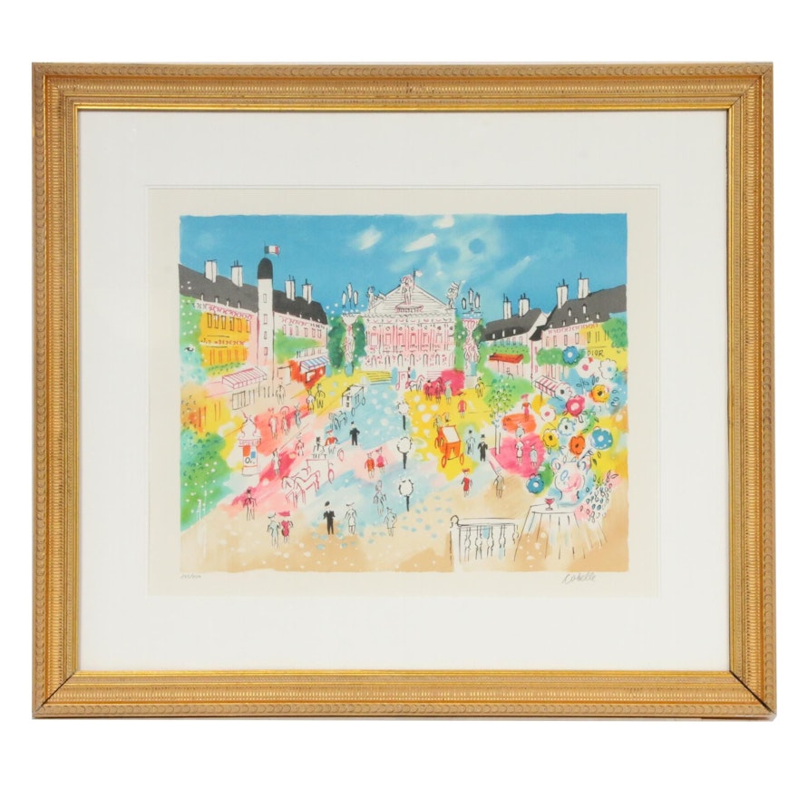 Charles Cobelle Cityscape Color Lithograph, Mid to Late 20th Century