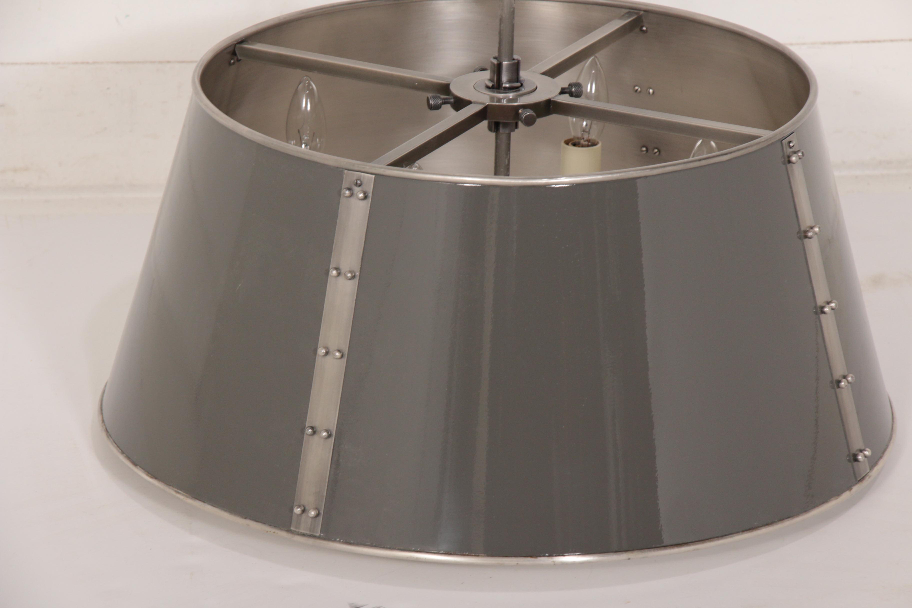 Charles Edwards Pewter Hanging Studded Tole Shade Light, Contemporary