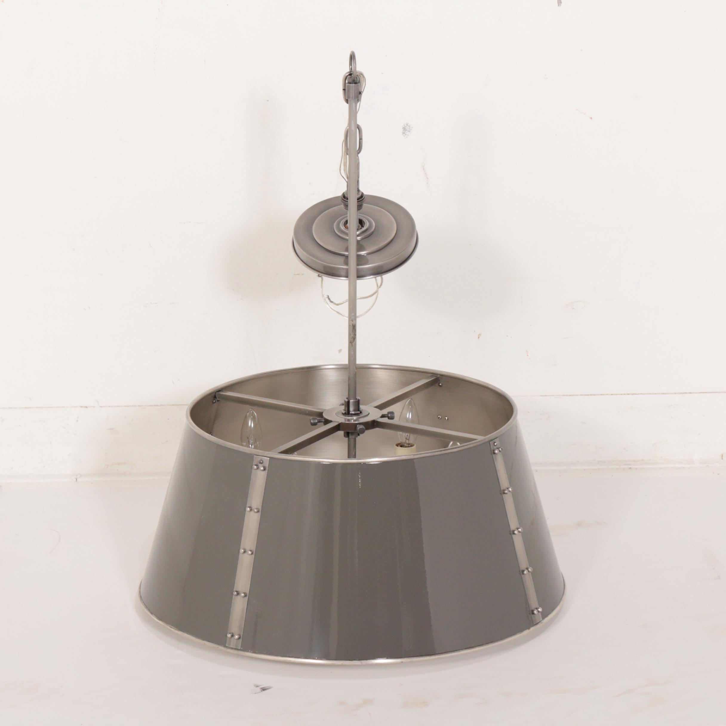 Charles Edwards Pewter Hanging Studded Tole Shade Light, Contemporary