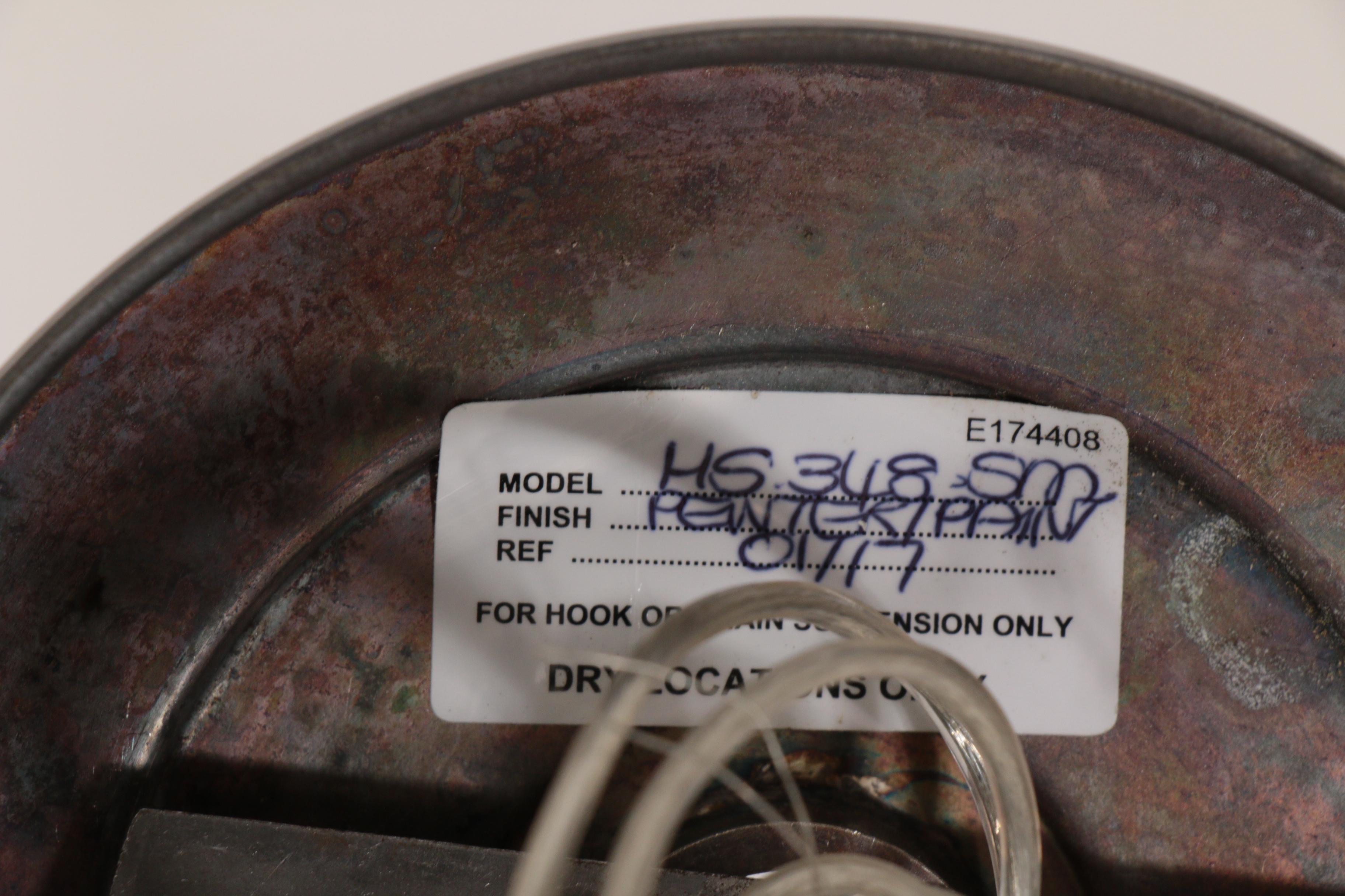 Charles Edwards Pewter Hanging Studded Tole Shade Light, Contemporary