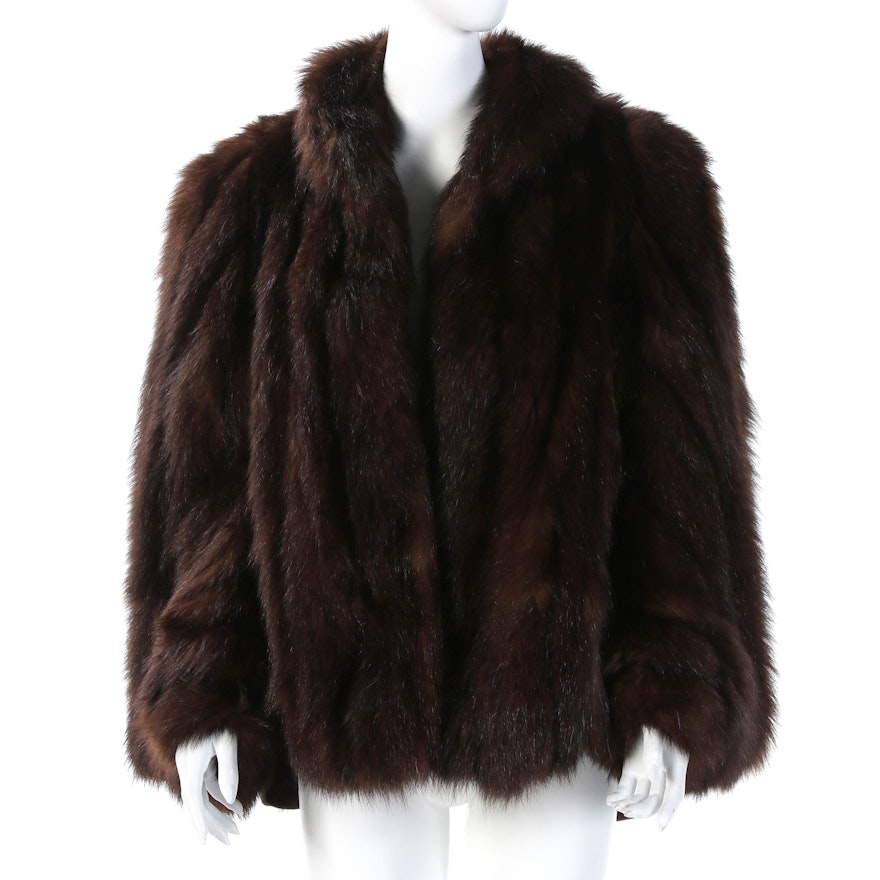 Dyed Muskrat Fur Stole Jacket with Sleeves from Reckinger Furs, 1940s Vintage