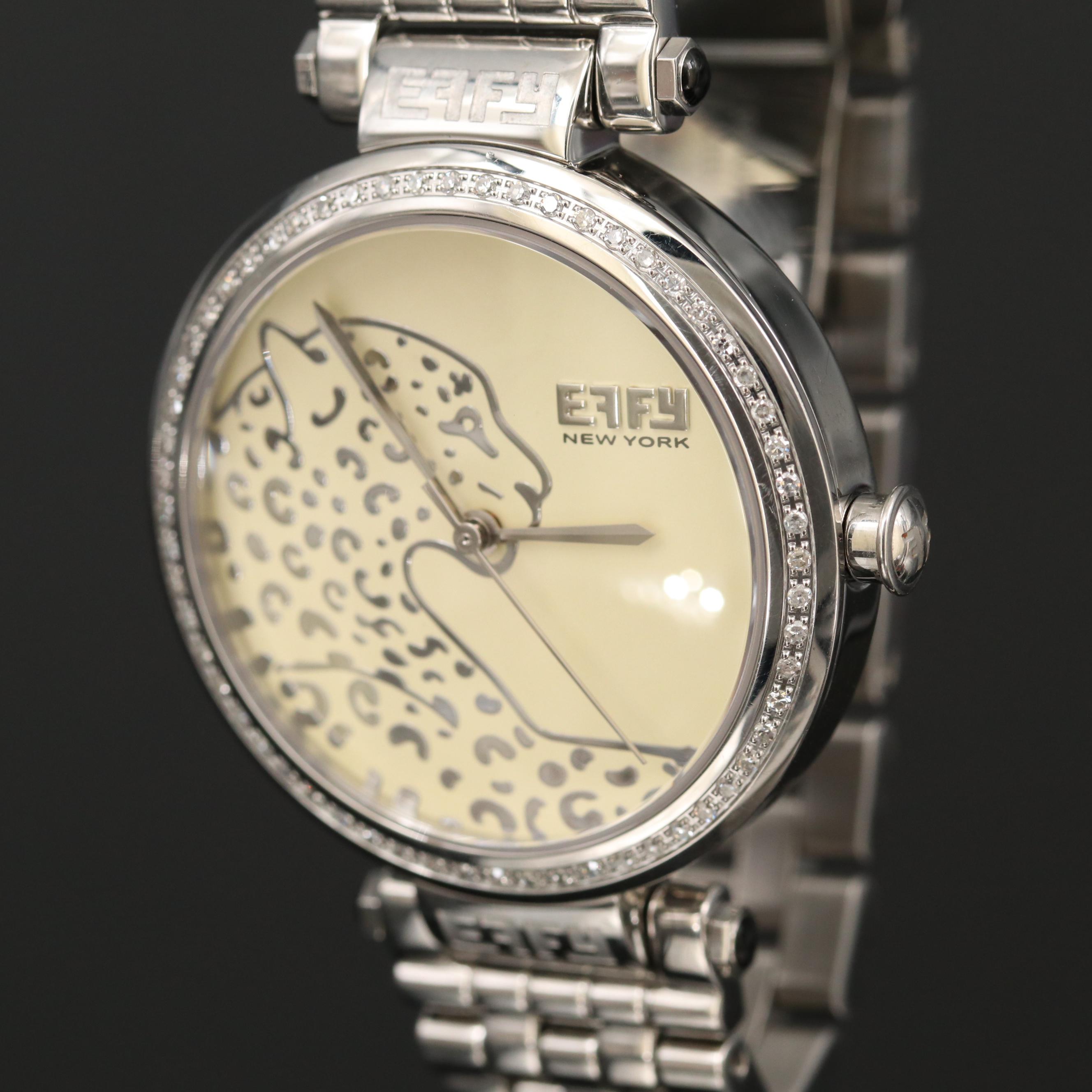Effy Panther Stainless Steel and Diamond Quartz Watch