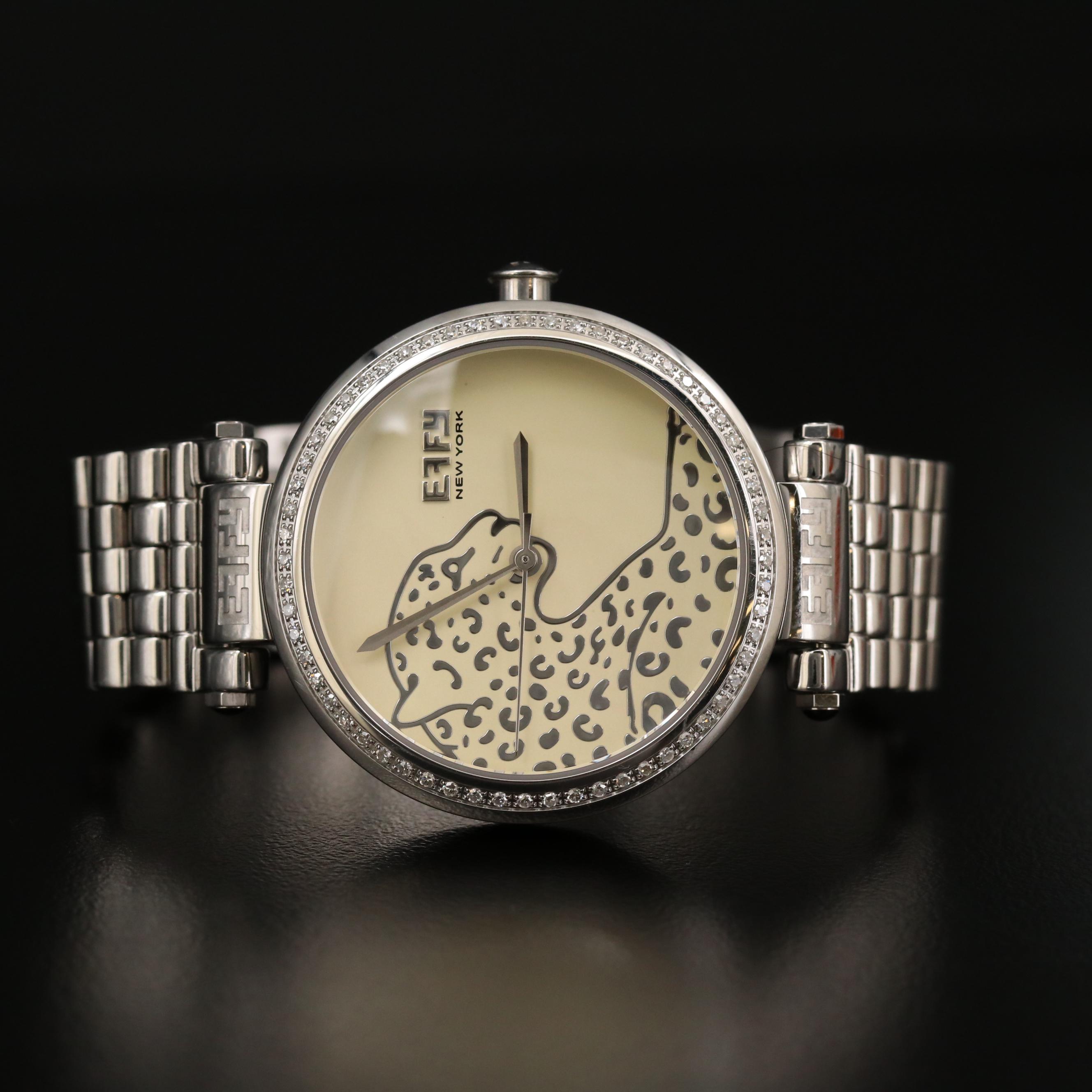 Effy Panther Stainless Steel and Diamond Quartz Watch