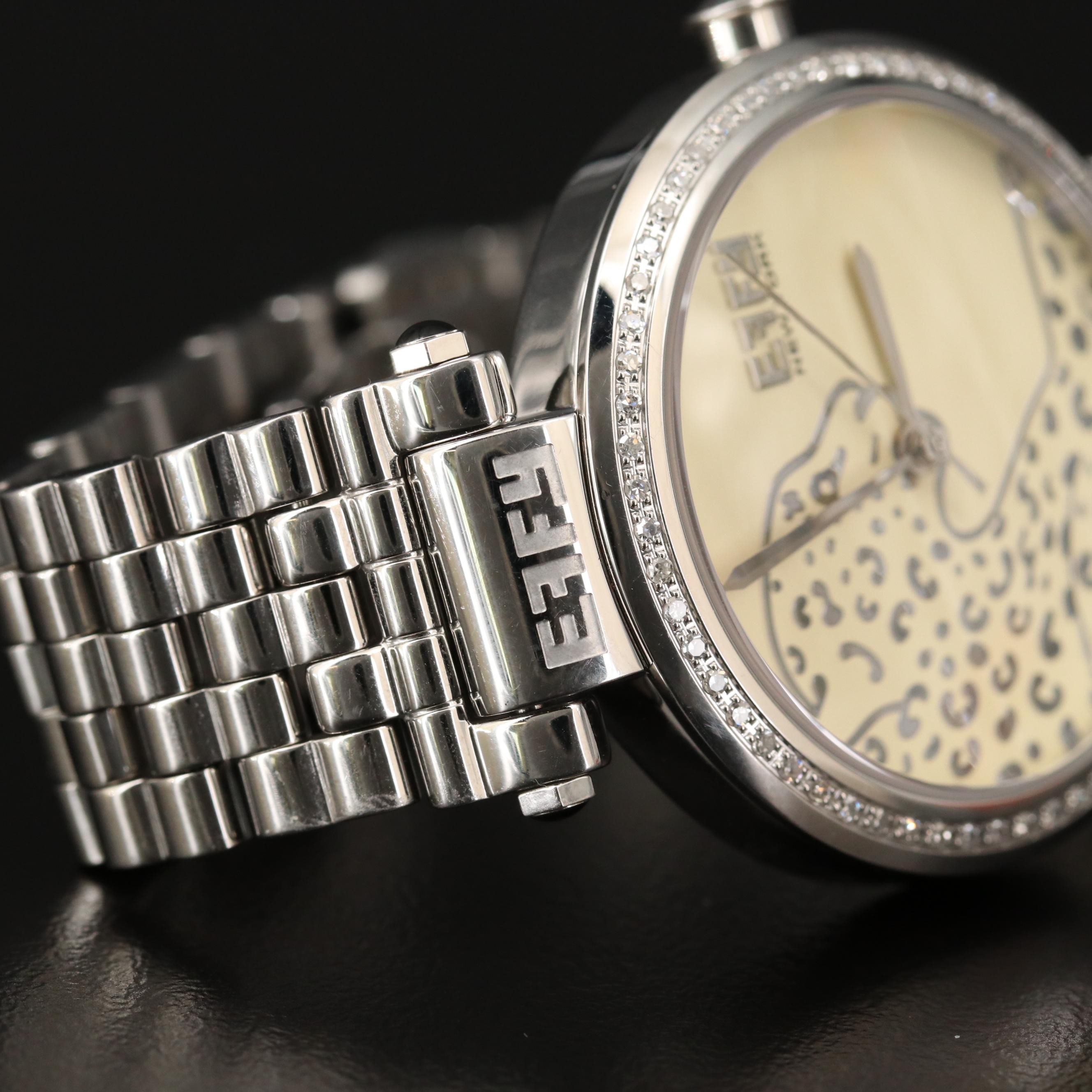 Effy Panther Stainless Steel and Diamond Quartz Watch