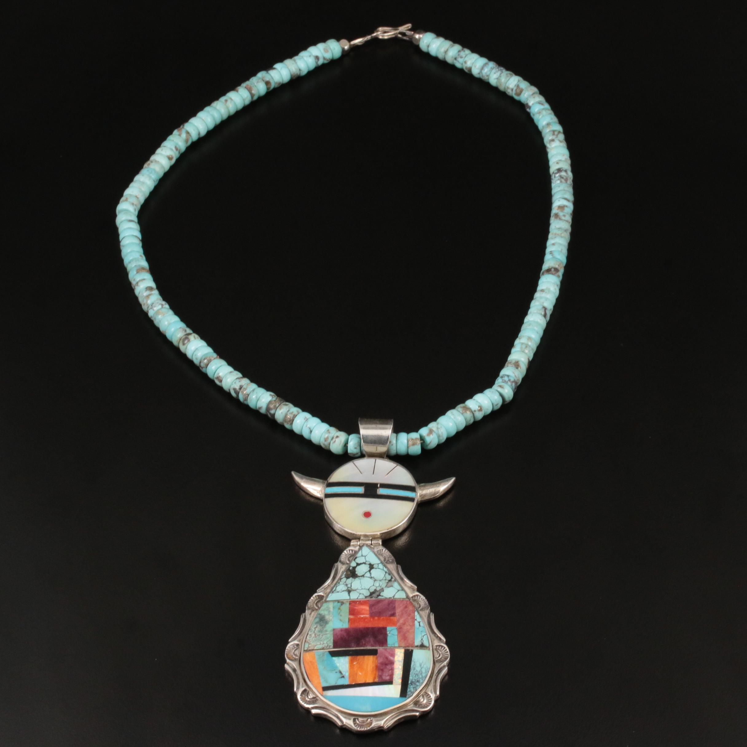 Melvin Cleveland Navajo Diné Sterling Necklace with Kachina Surface