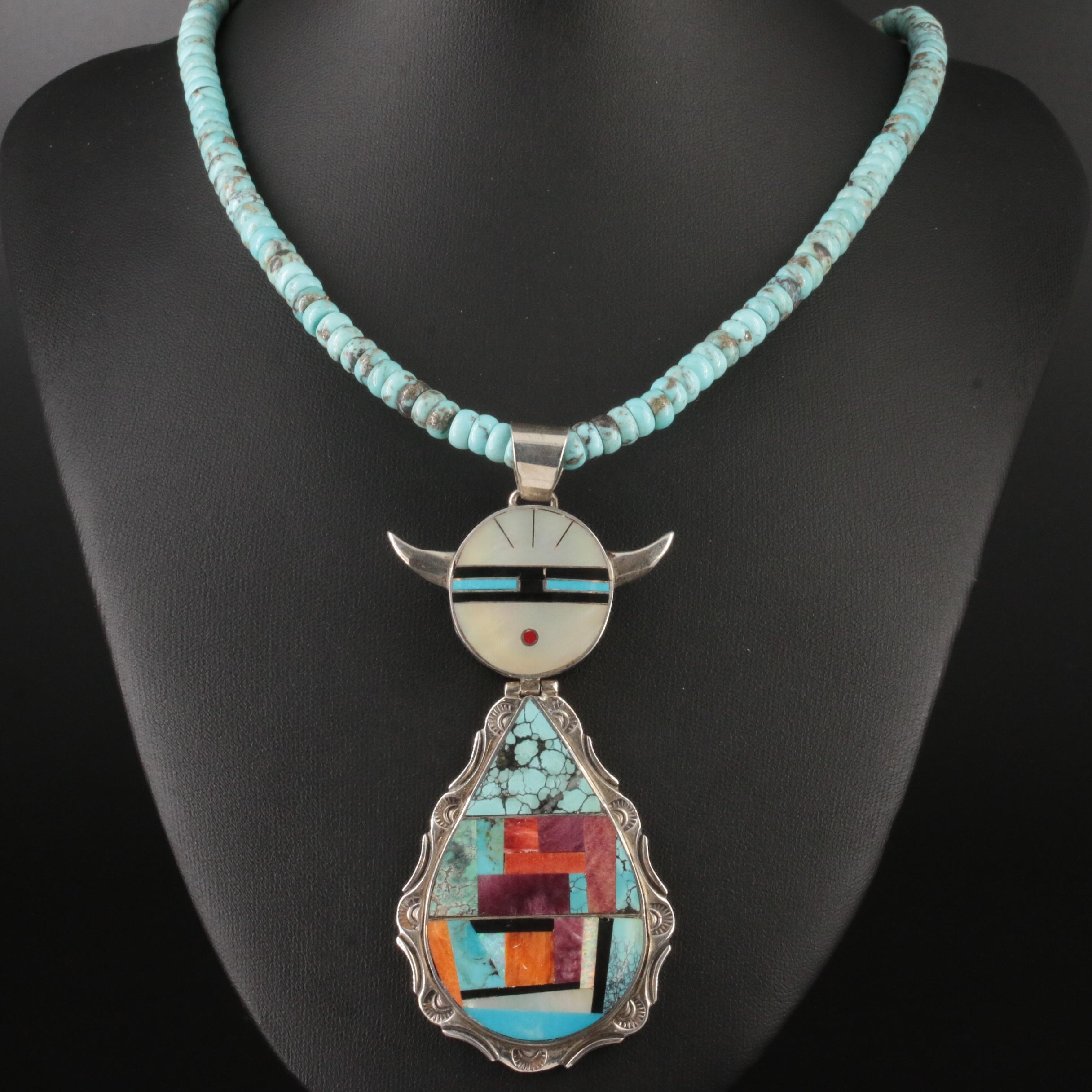 Melvin Cleveland Navajo Diné Sterling Necklace with Kachina Surface