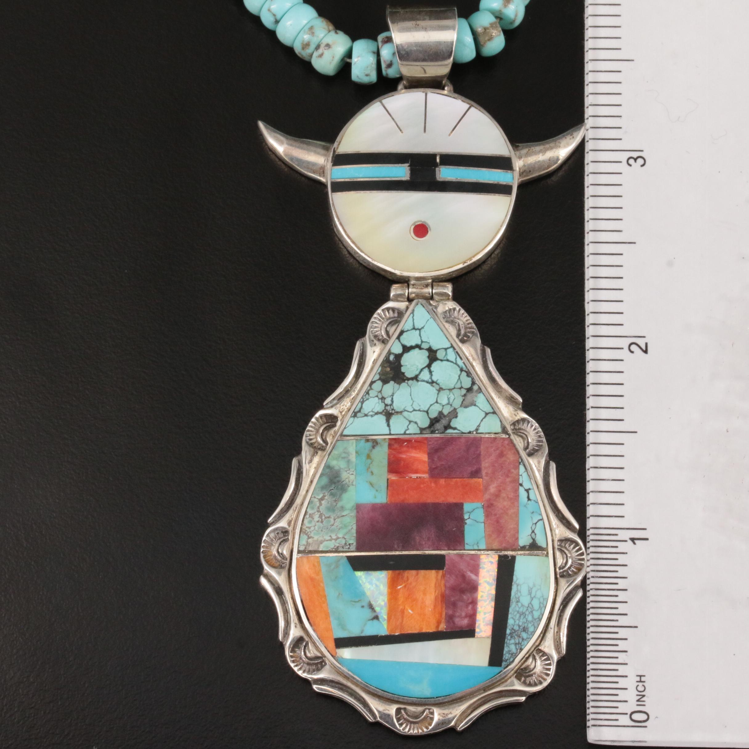 Melvin Cleveland Navajo Diné Sterling Necklace with Kachina Surface