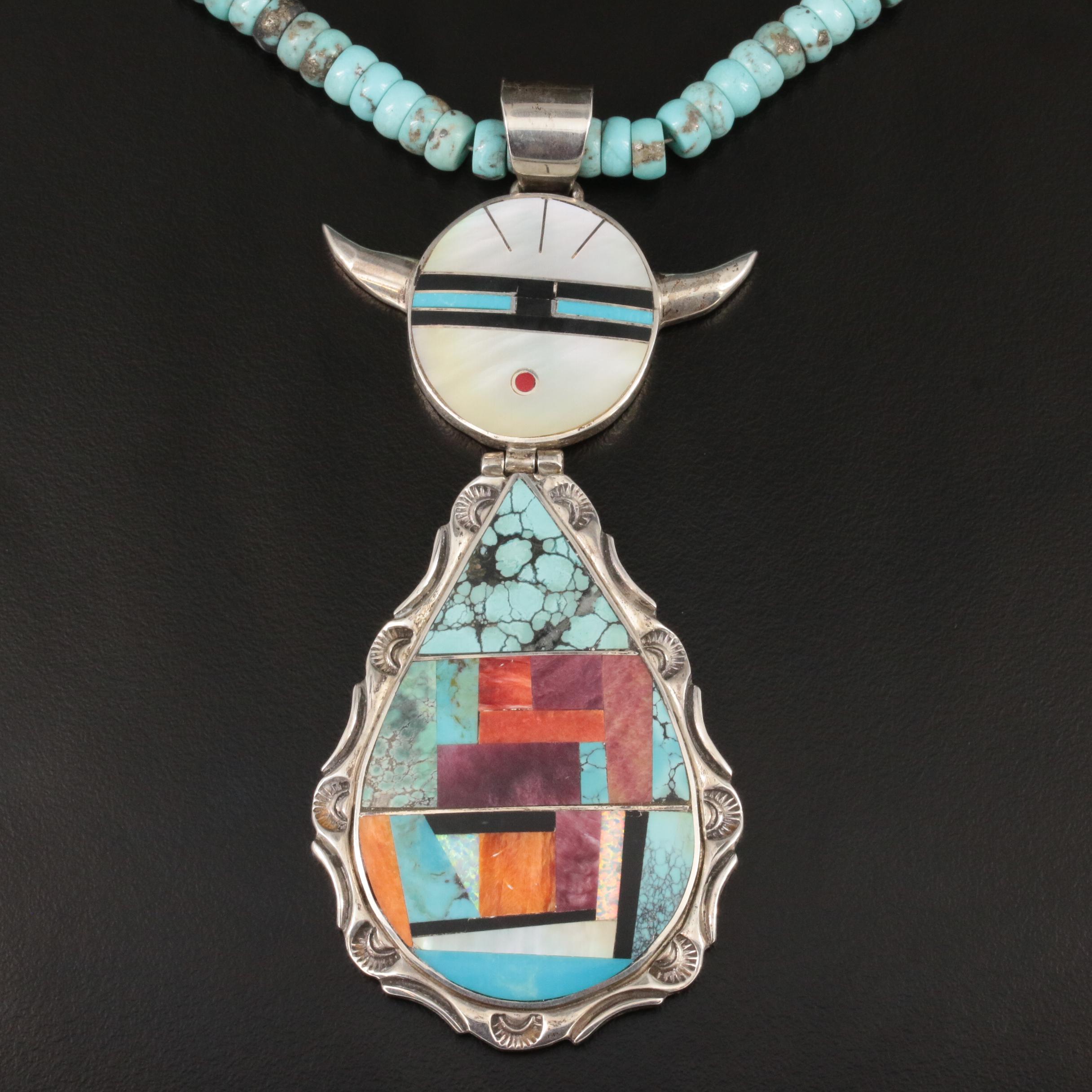 Melvin Cleveland Navajo Diné Sterling Necklace with Kachina Surface