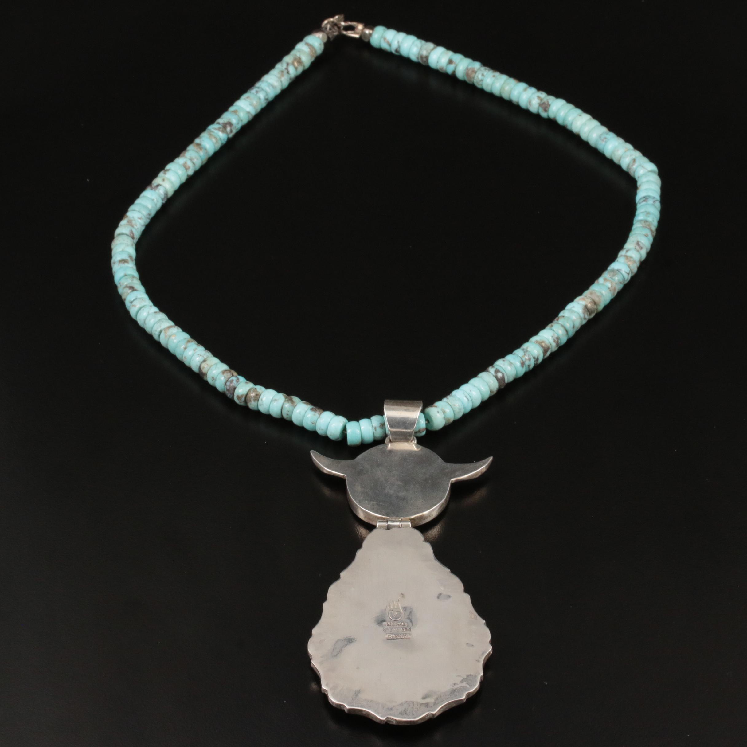 Melvin Cleveland Navajo Diné Sterling Necklace with Kachina Surface
