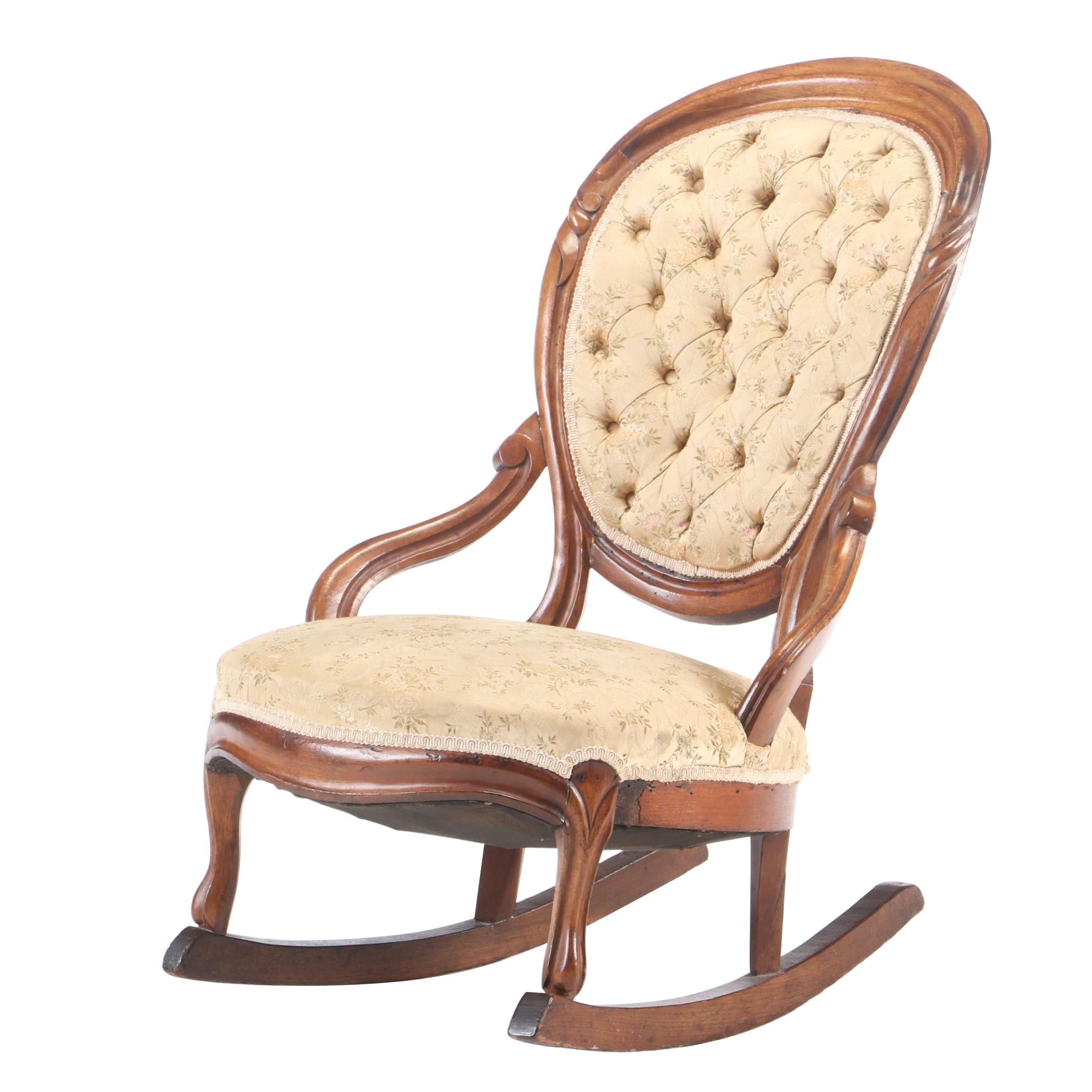 Rococo Revival Carved Walnut Rocking Chair, Third Quarter 19th Century