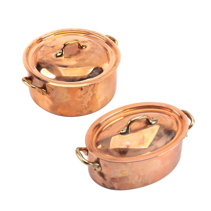 Le Chef du Cuisine Oval and Round Copper Covered Casserole