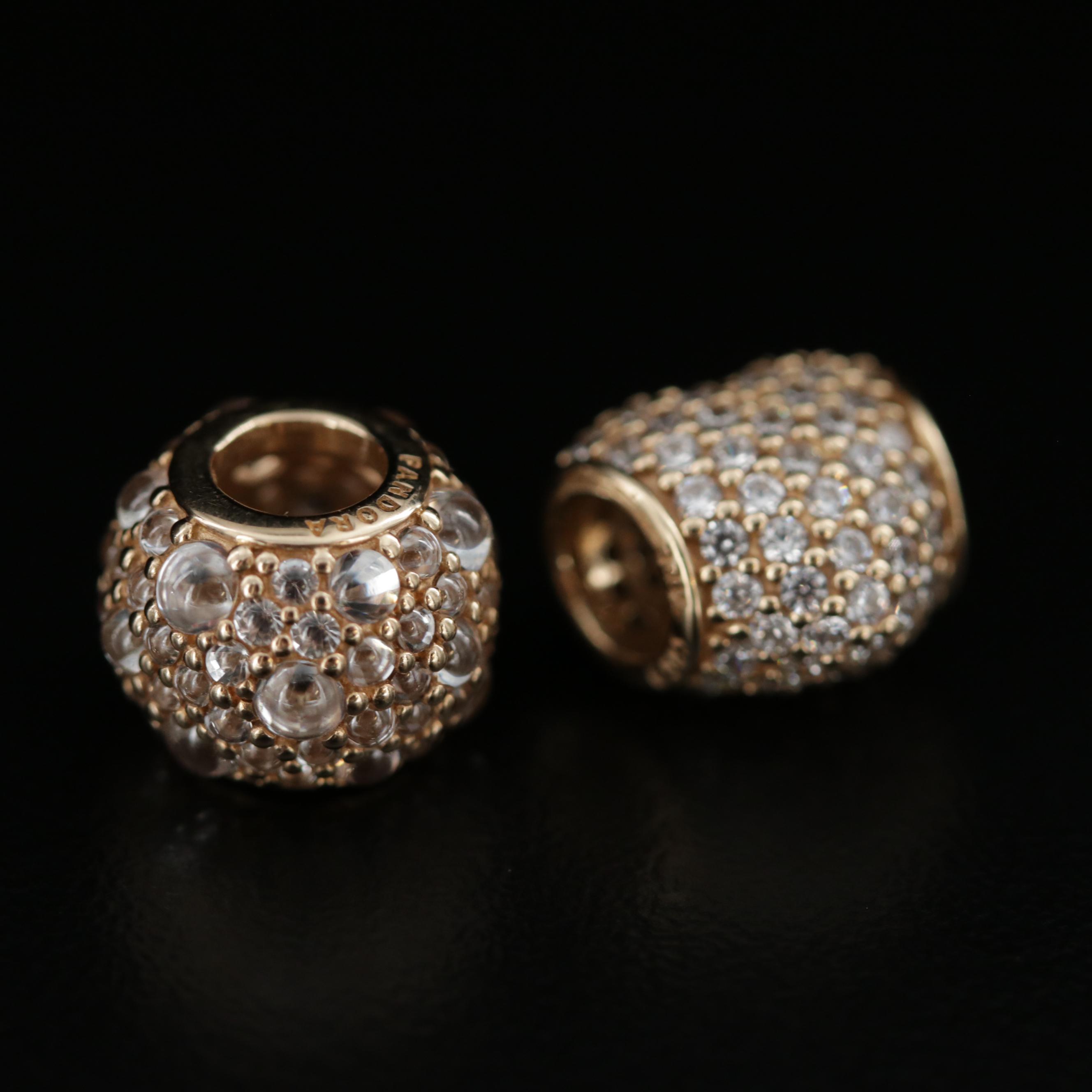 Pandora 14K Yellow Gold Cubic Zirconia and Glass Charms