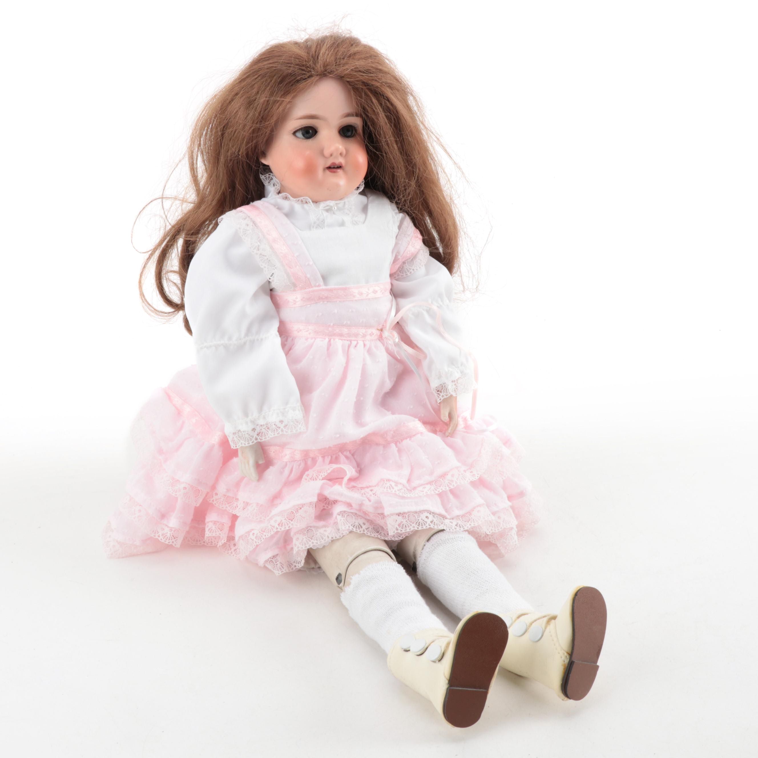 Armand Marseille Bisque Head Doll With Kid Leather Jointed Body, Early 19th C.