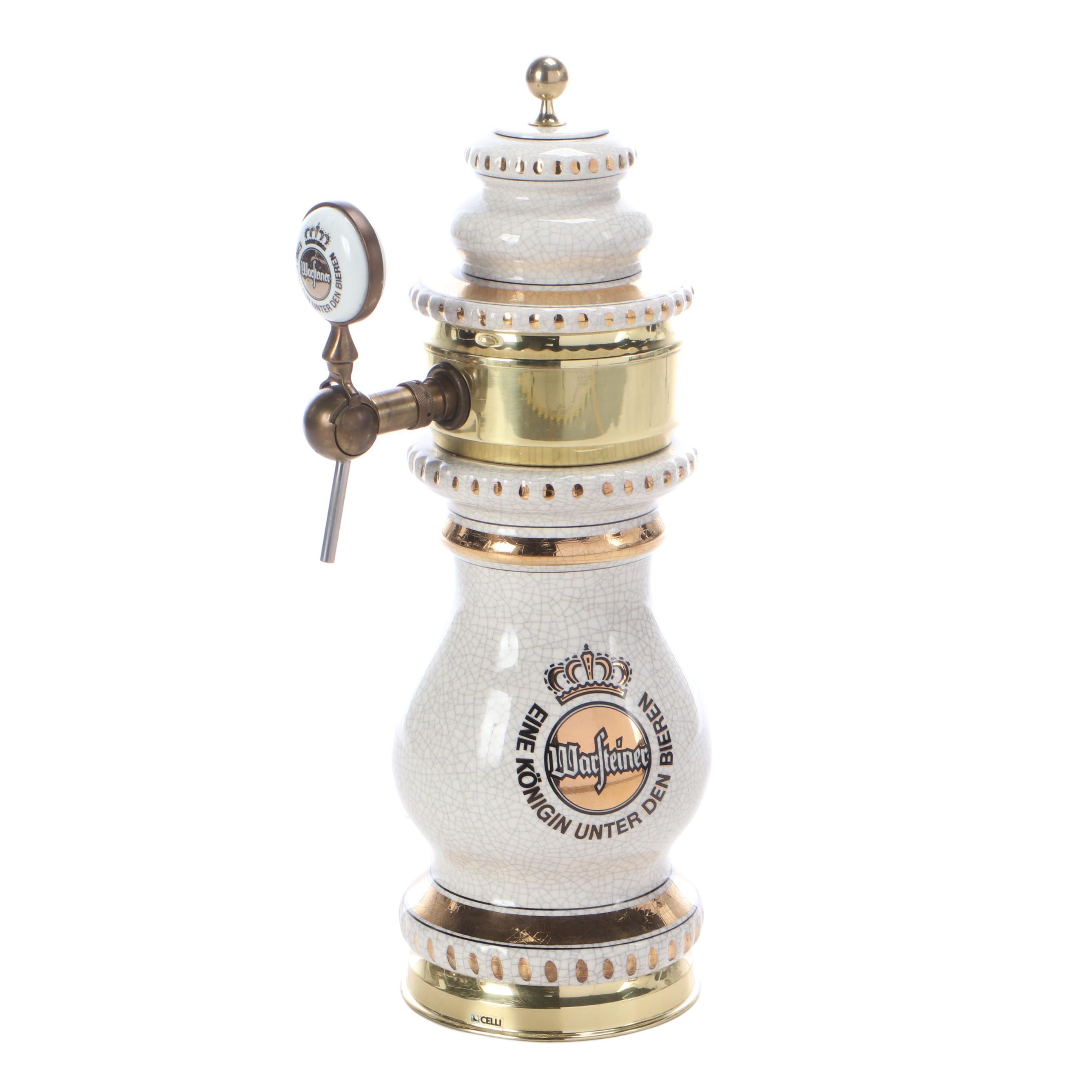 Celli Warsteiner Ceramic and Brass One Tap Beer Tower, Mid/Late 20th Century