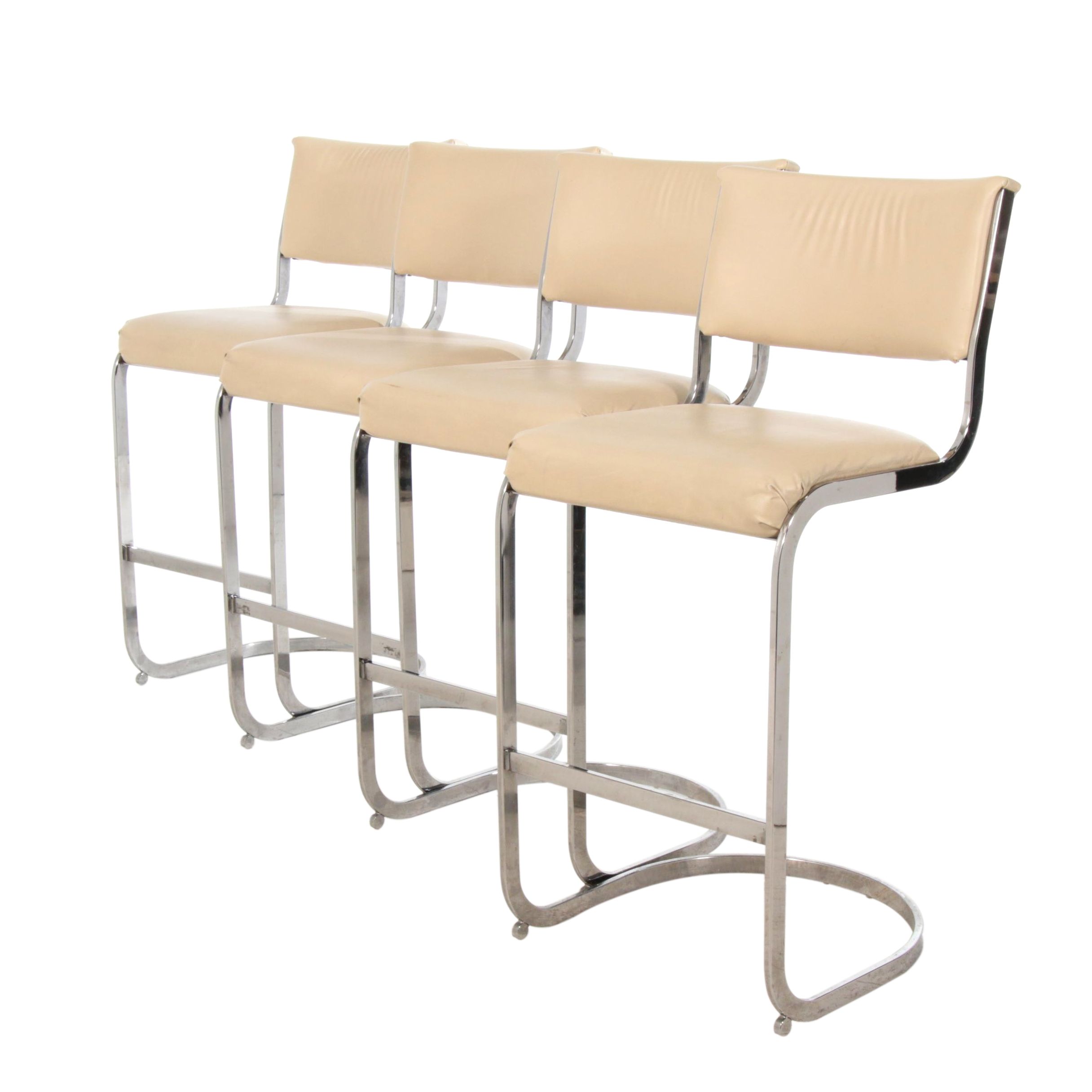 Cal-Style Furniture Mfg. Co. Modernist Chrome and Vinyl Bar Stools, 1990s