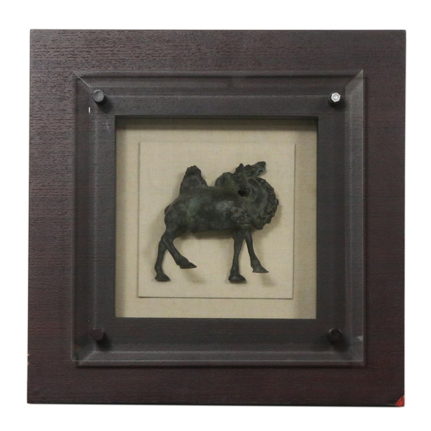 Bronze Camel Sculpture in Shadowbox Frame, Early to Mid 20th Century