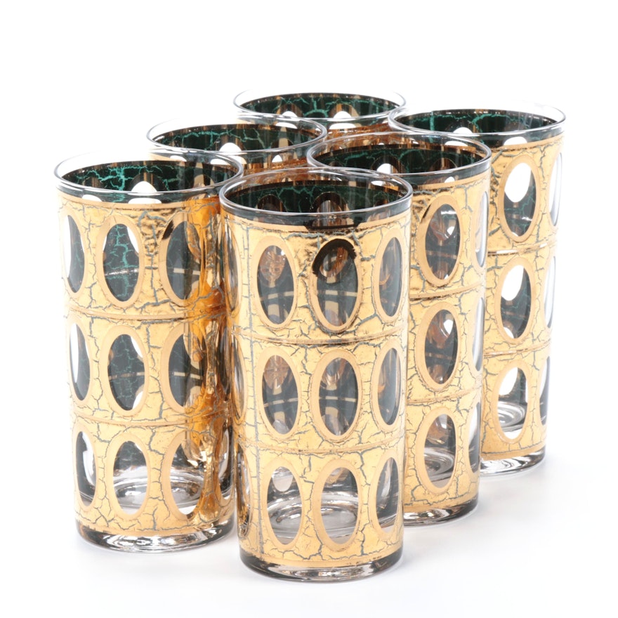 Culver "Piza" Gold Crackle Collins Glasses, Mid-20th Century