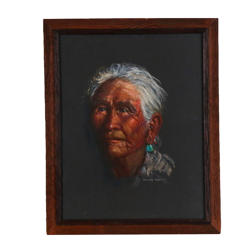 Shirley Beers Pastel Portrait Drawing of Native American Man