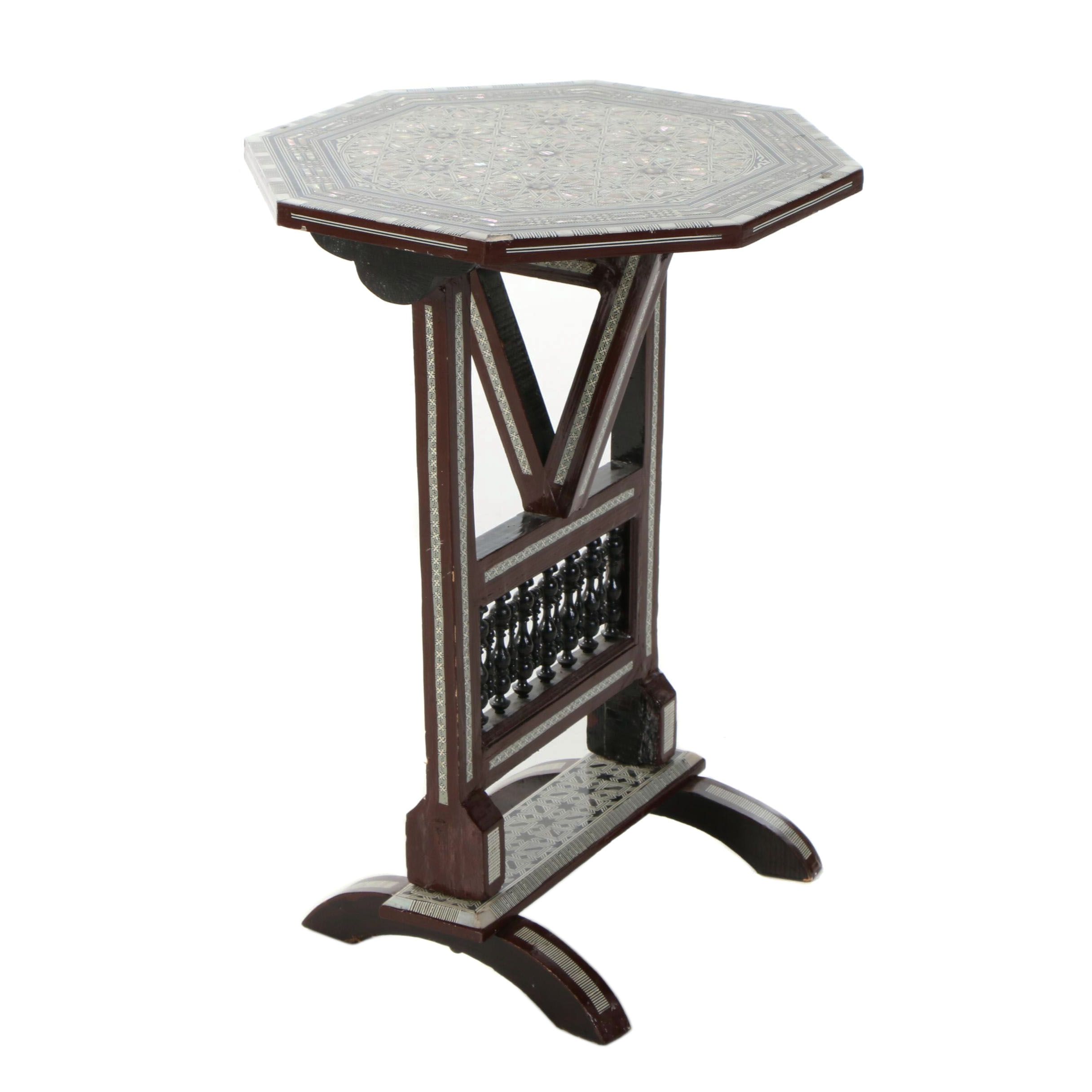 Egyptian Mother of Pearl and Abalone Inlay Tilt-Top Side Table