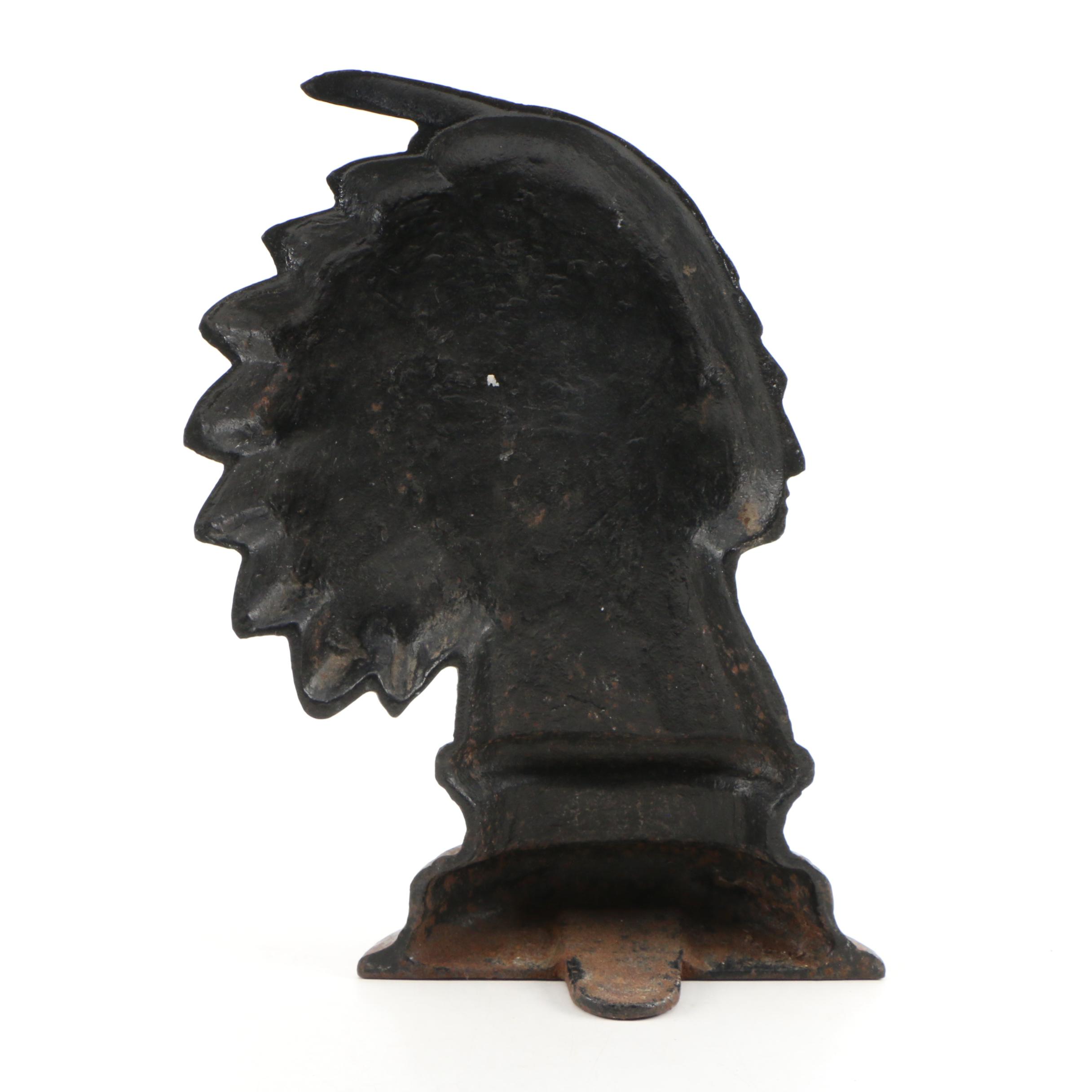 Figural Native American Cast Iron Doorstop, Early to Mid 20th Century