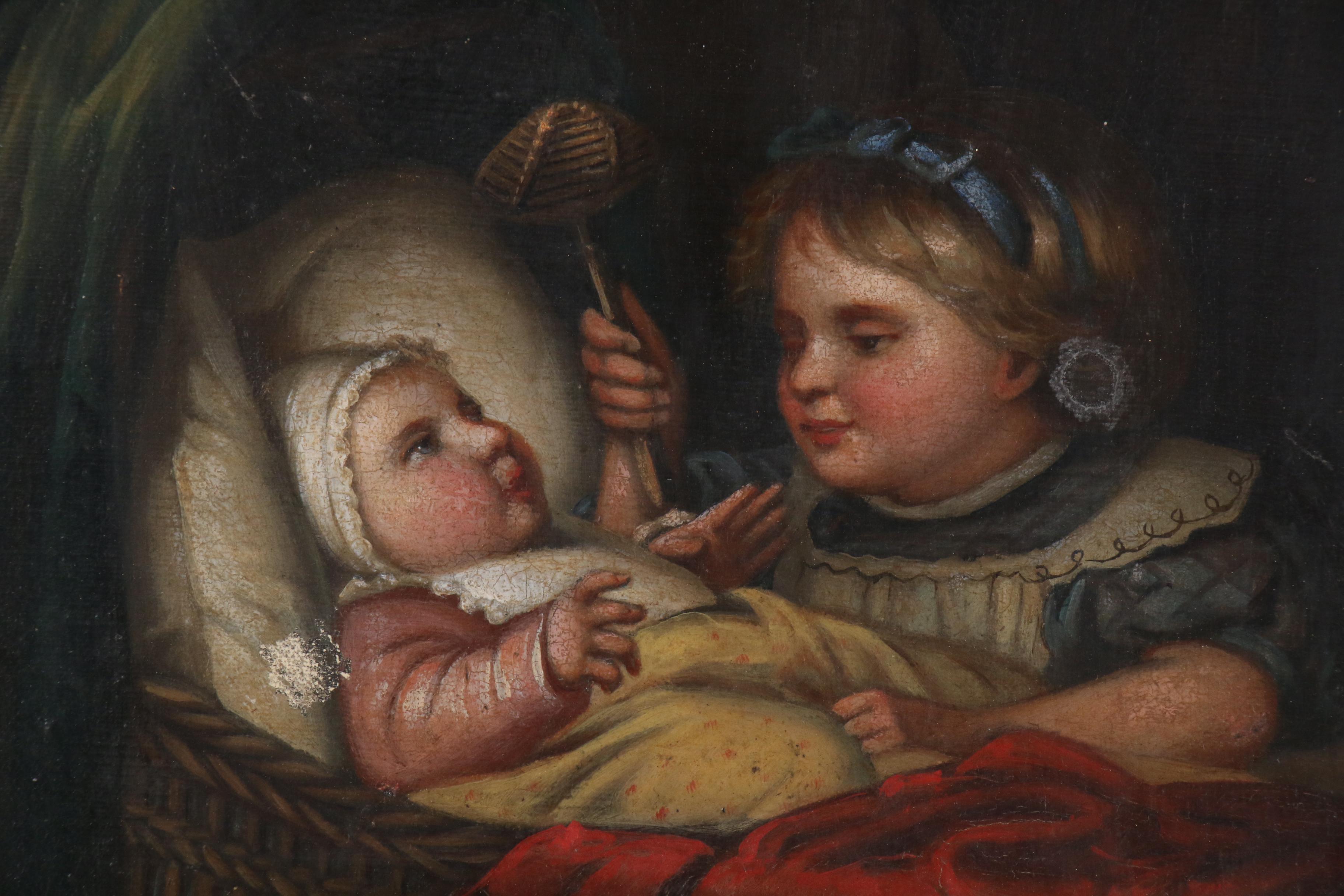 Oil Painting after Ferdinand Georg Waldmuller of Toddler and Baby
