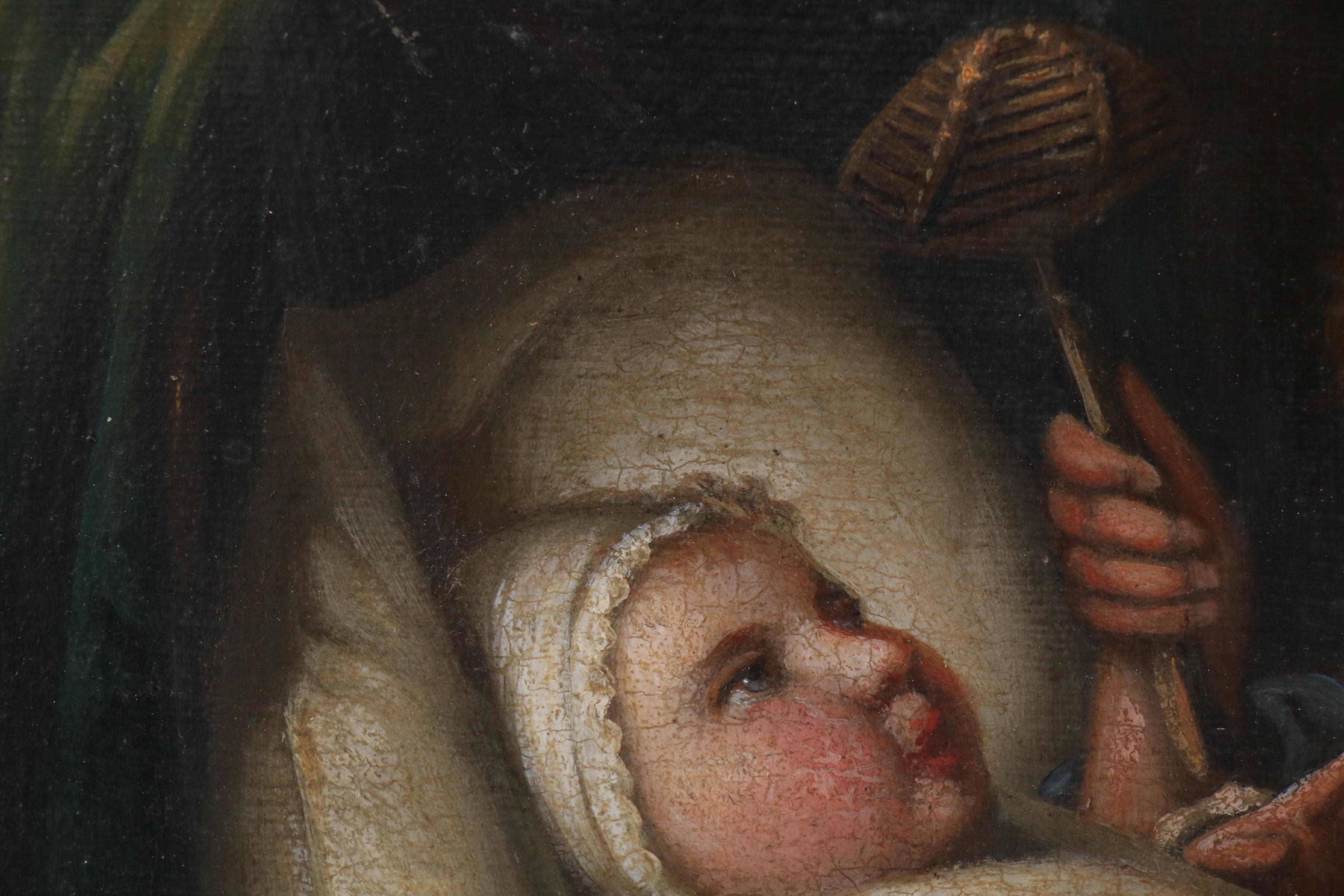 Oil Painting after Ferdinand Georg Waldmuller of Toddler and Baby