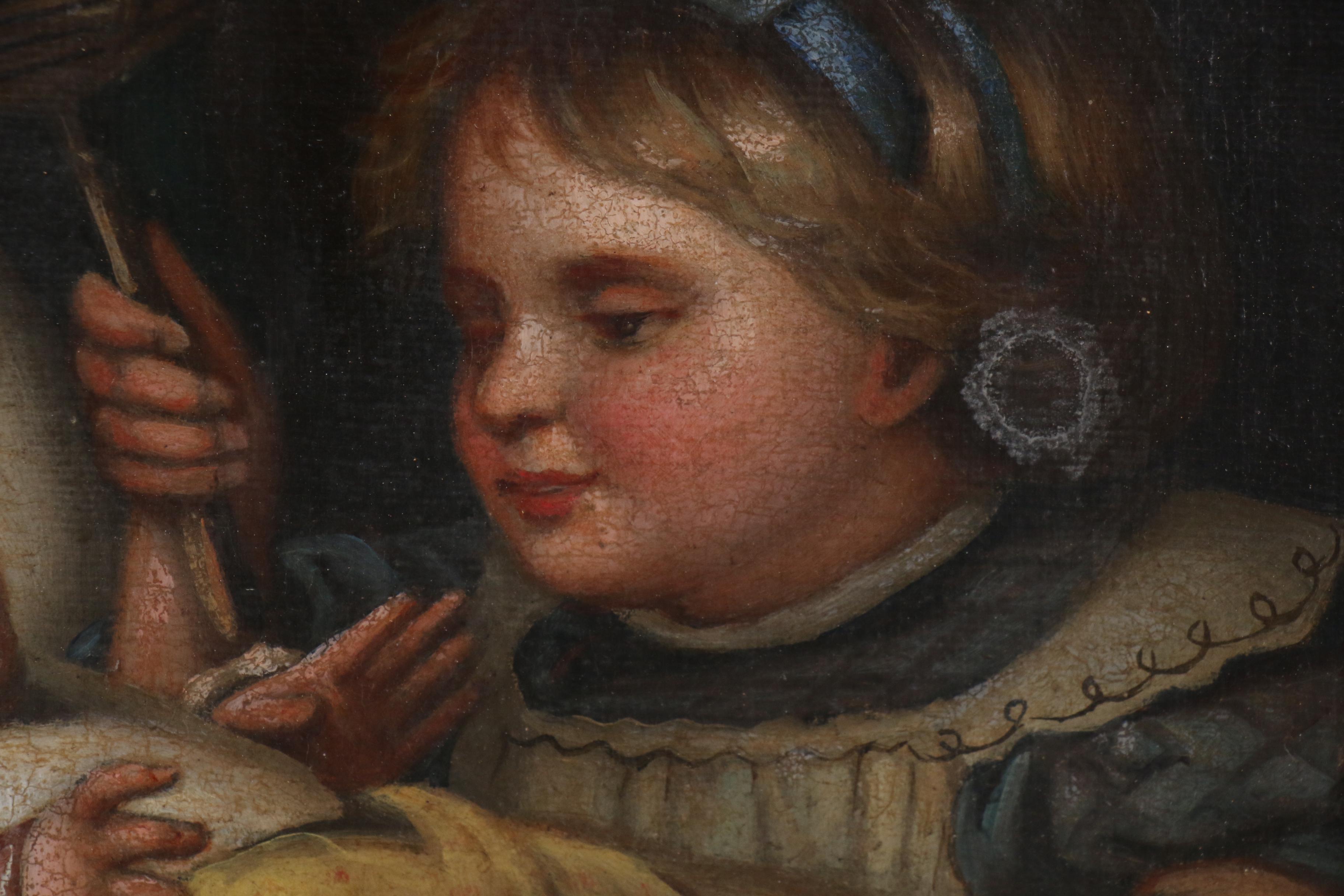 Oil Painting after Ferdinand Georg Waldmuller of Toddler and Baby