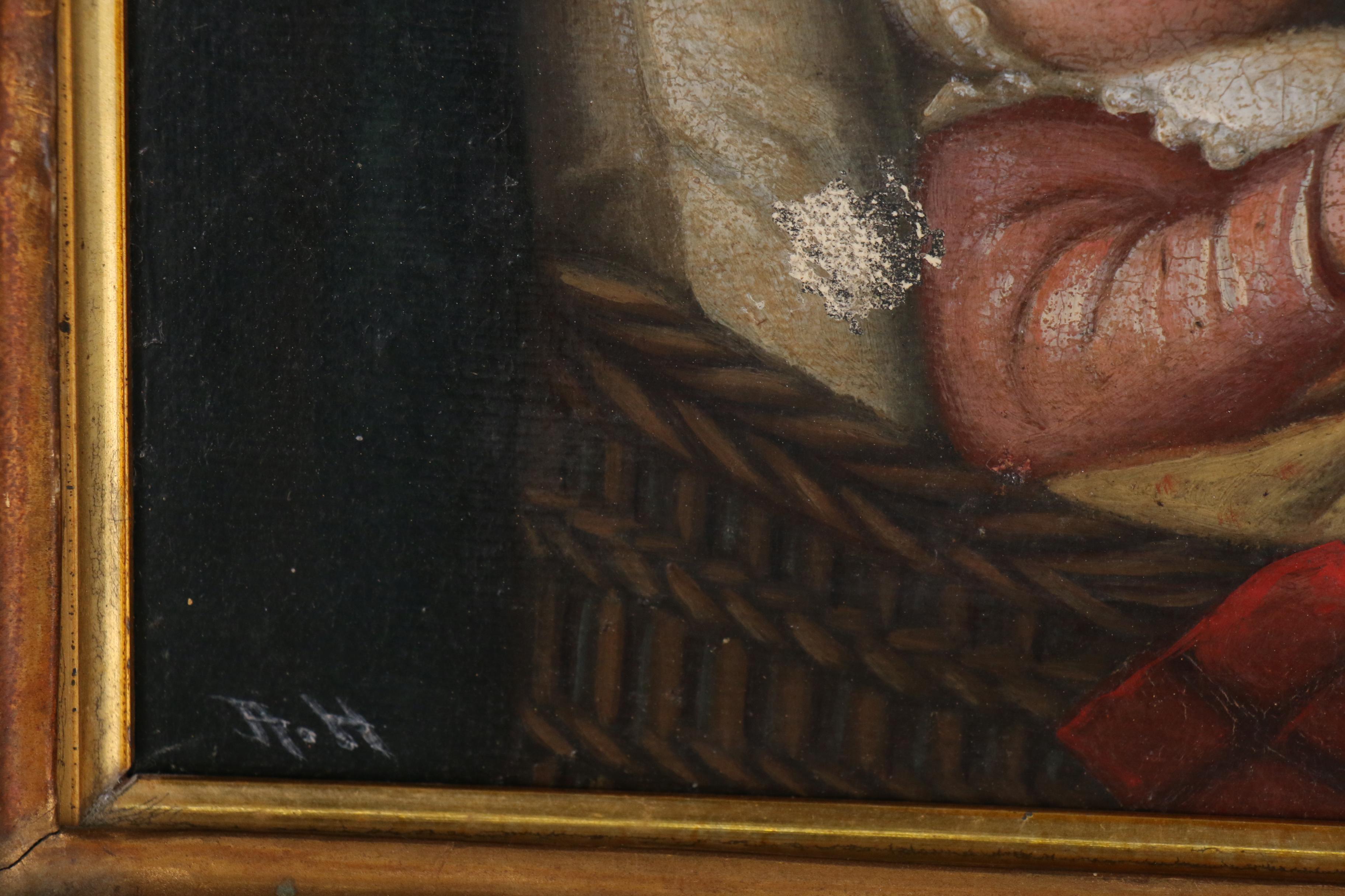 Oil Painting after Ferdinand Georg Waldmuller of Toddler and Baby