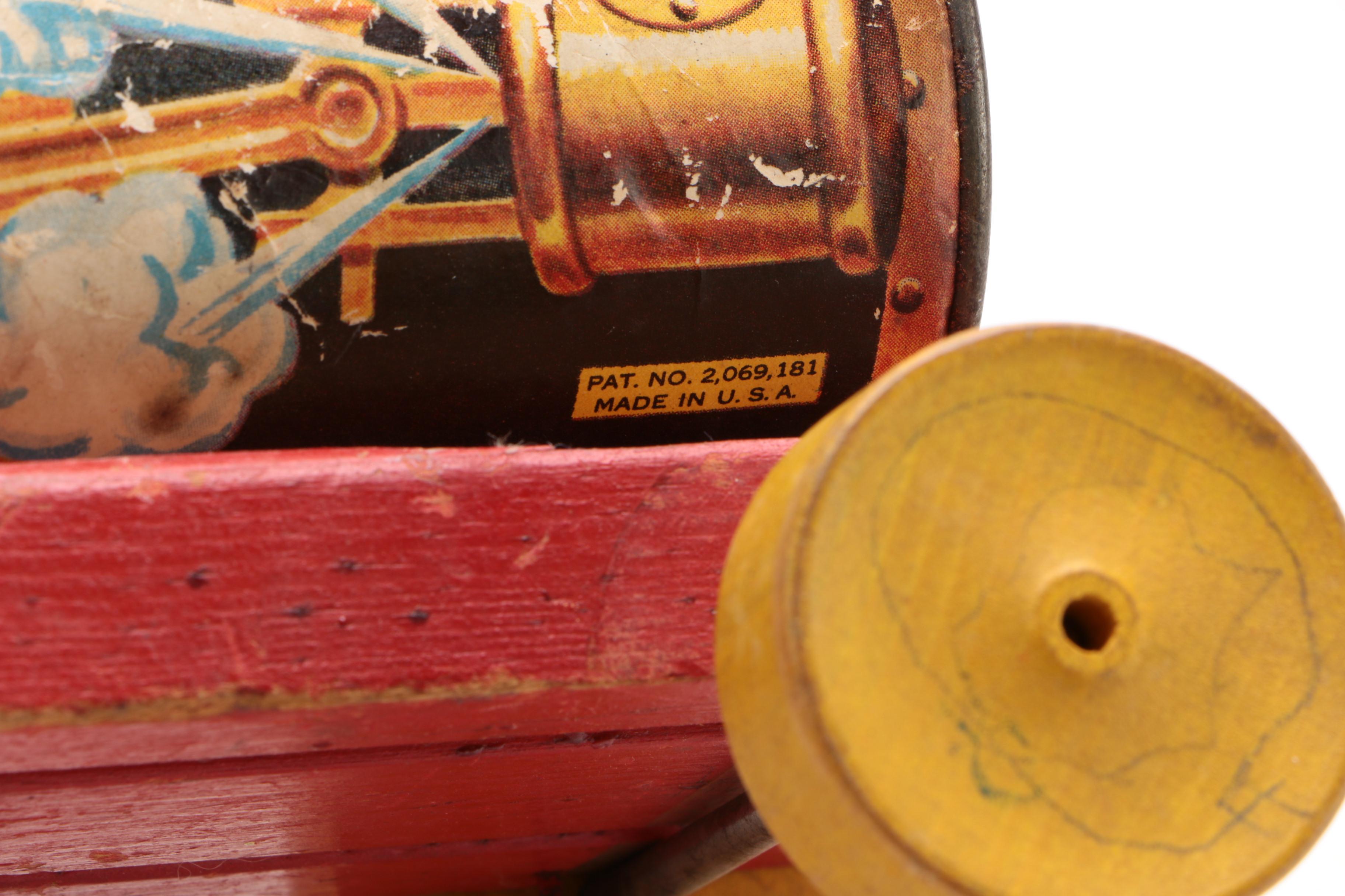 Fisher Price Mickey Mouse "WDP" Toy Pull Train with Ringing Bell, 1940s-50s