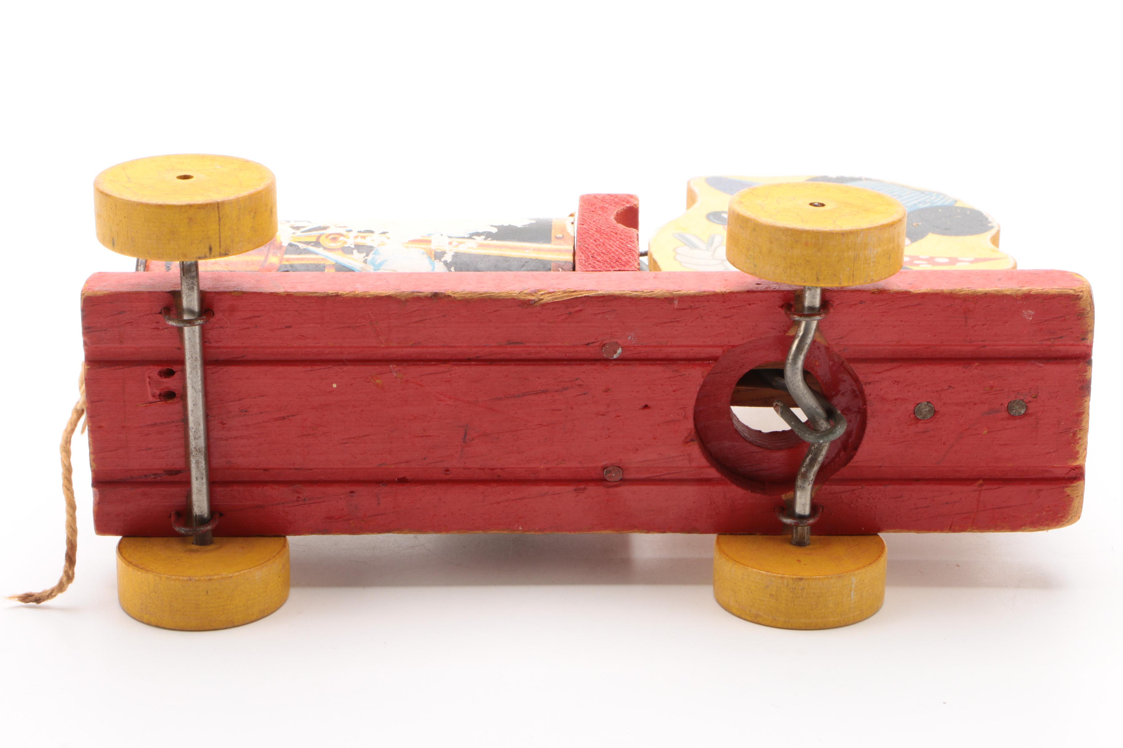 Fisher Price Mickey Mouse "WDP" Toy Pull Train with Ringing Bell, 1940s-50s