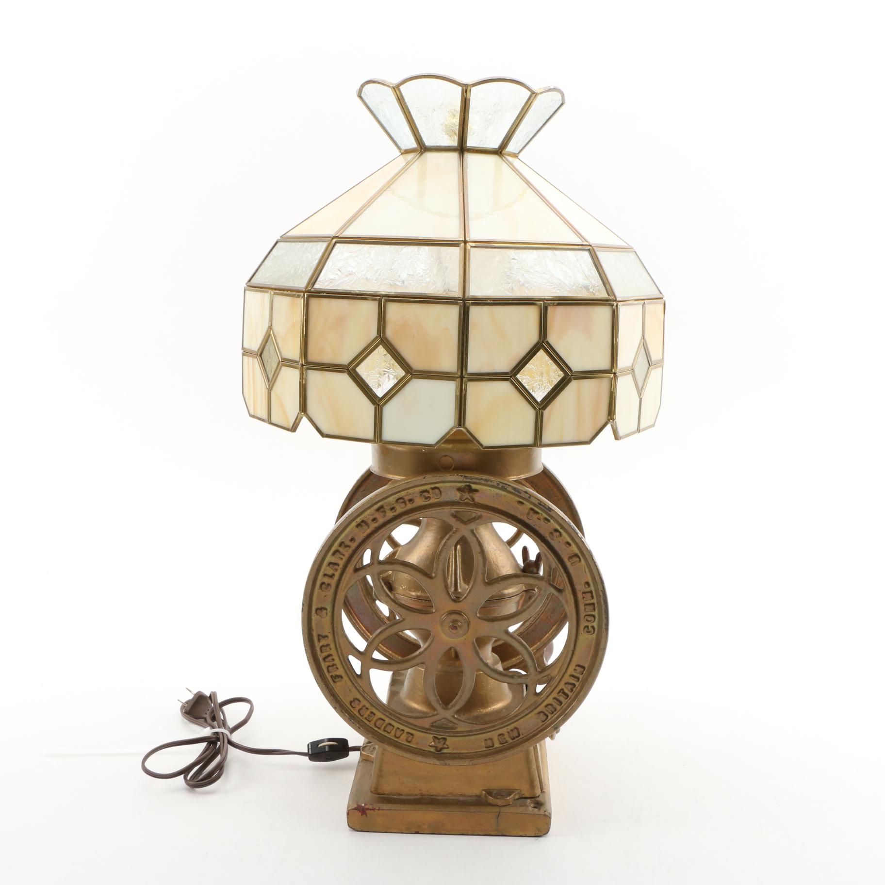 Landers, Frary & Clark Converted Coffee Grinder Table Lamp with Glass Shade